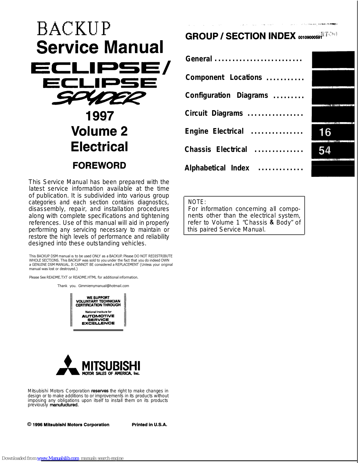 Mitsubishi MOTORS Eclipse Spyder 1997 Service Manual