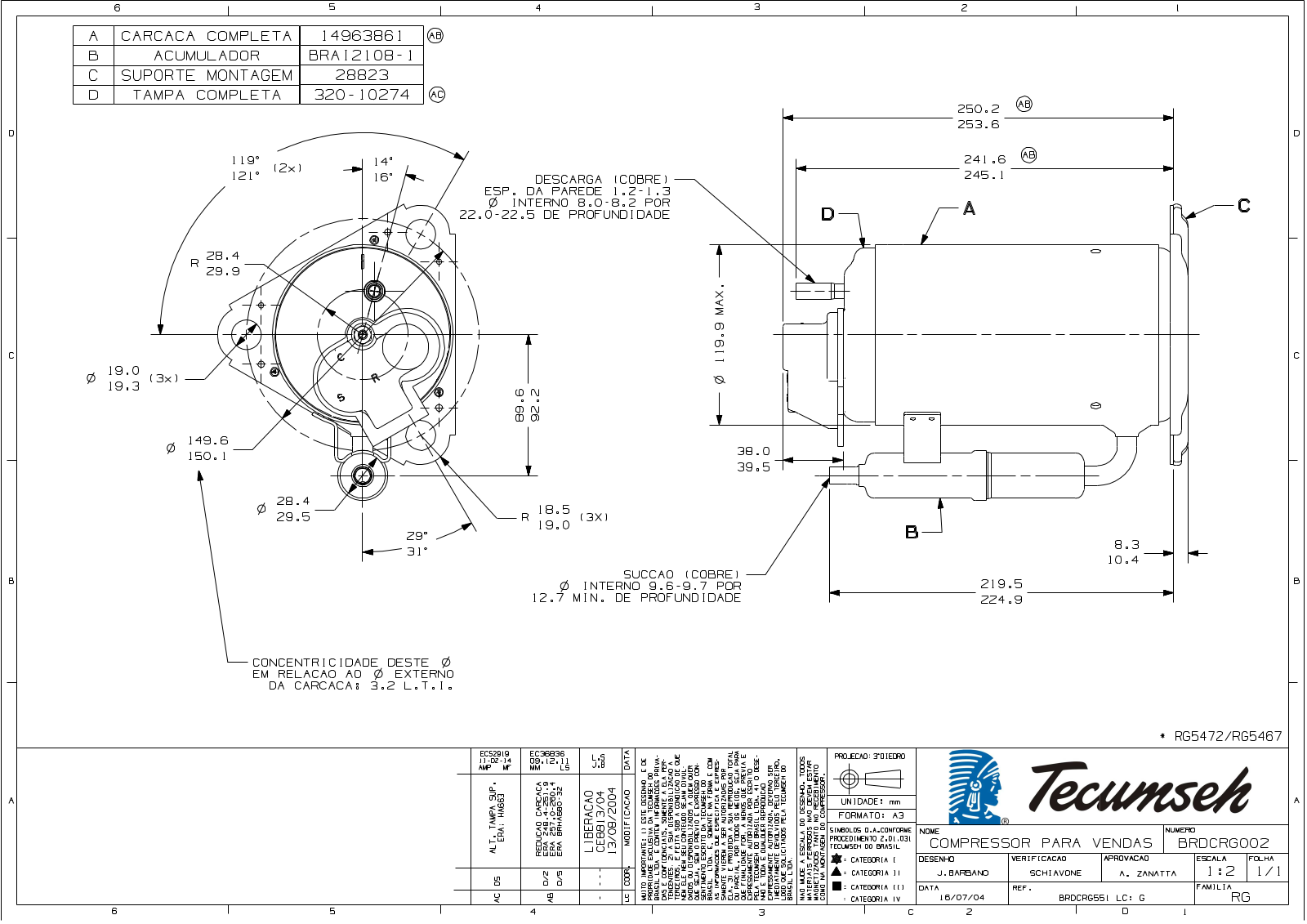 Tecumseh RGA5467CXD, RGA5467CXA, RGA5467EXA, RGA5467EXD, RGA5467EXV Drawing Data