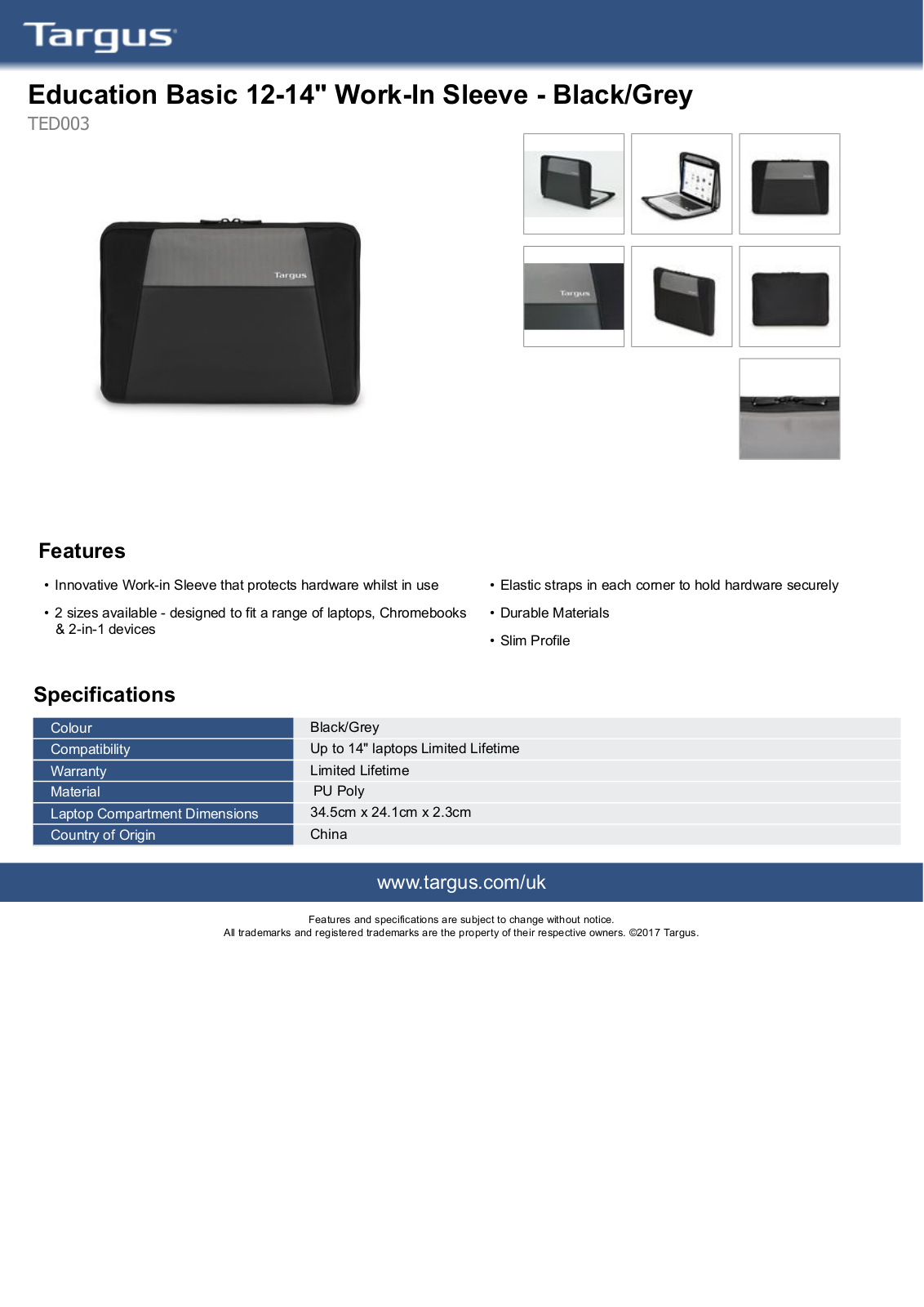 Targus TED003EU Product Data Sheet