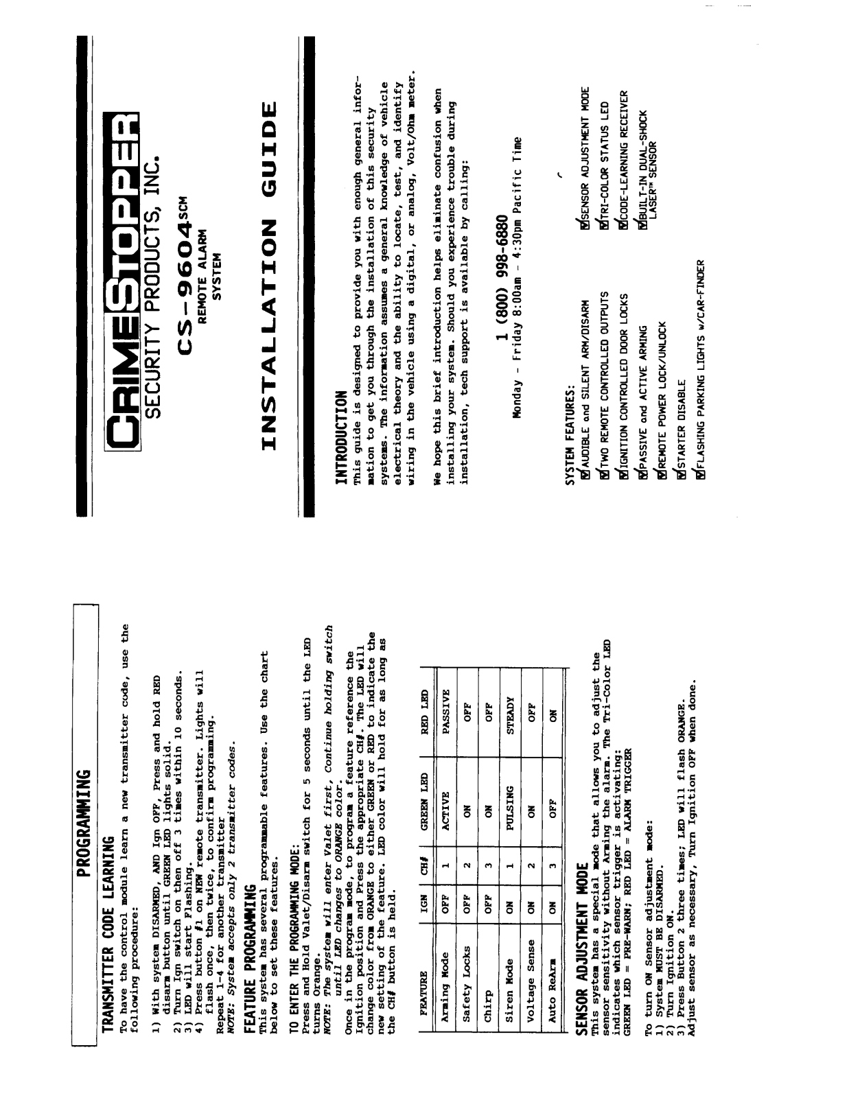 Crimestopper CS-9604PI Installation Manual