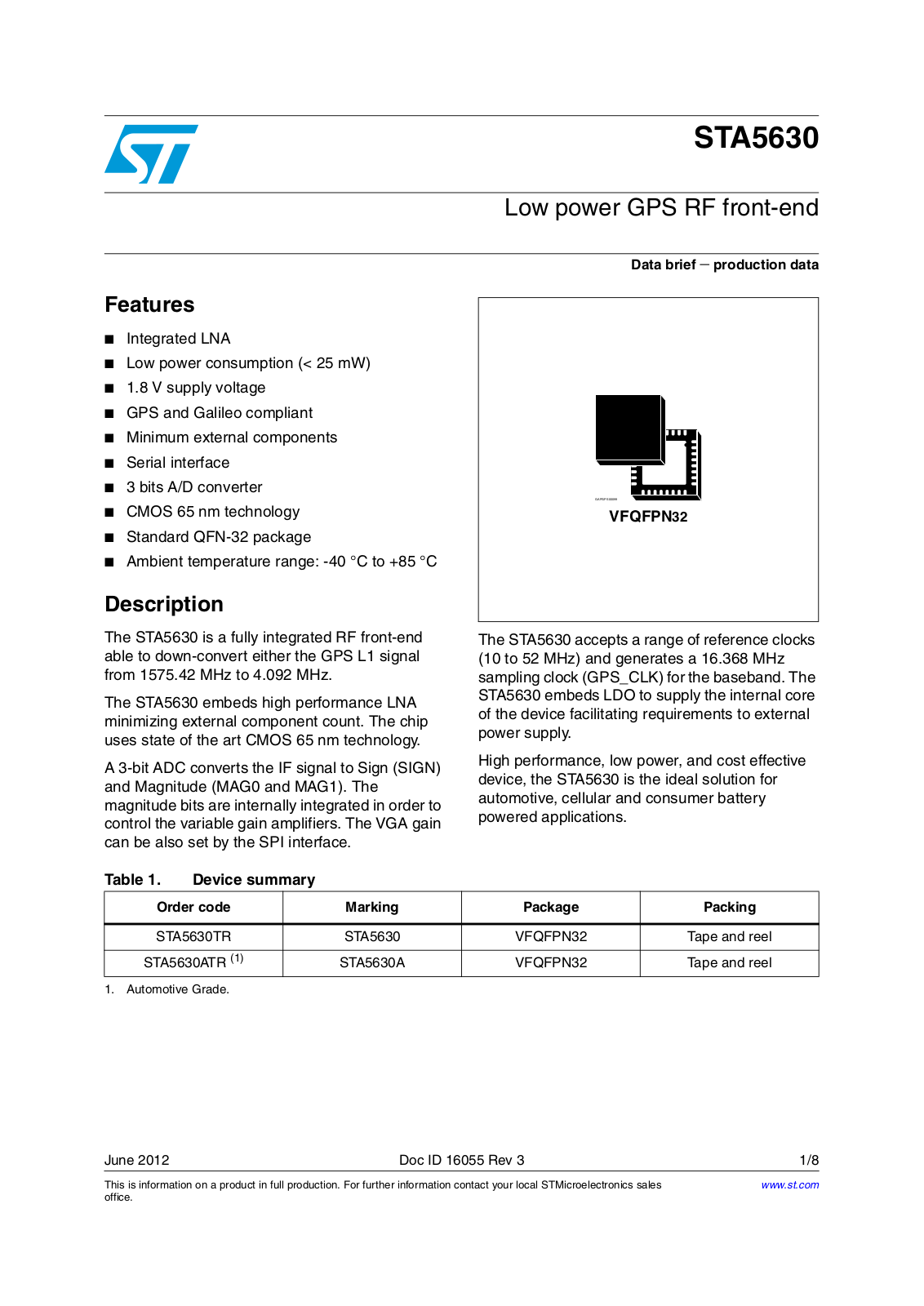 ST STA5630 User Manual