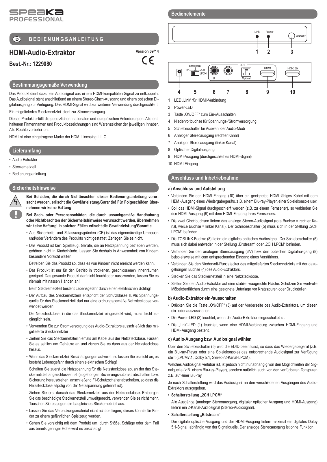 SpeaKa Professional 1229080 User guide