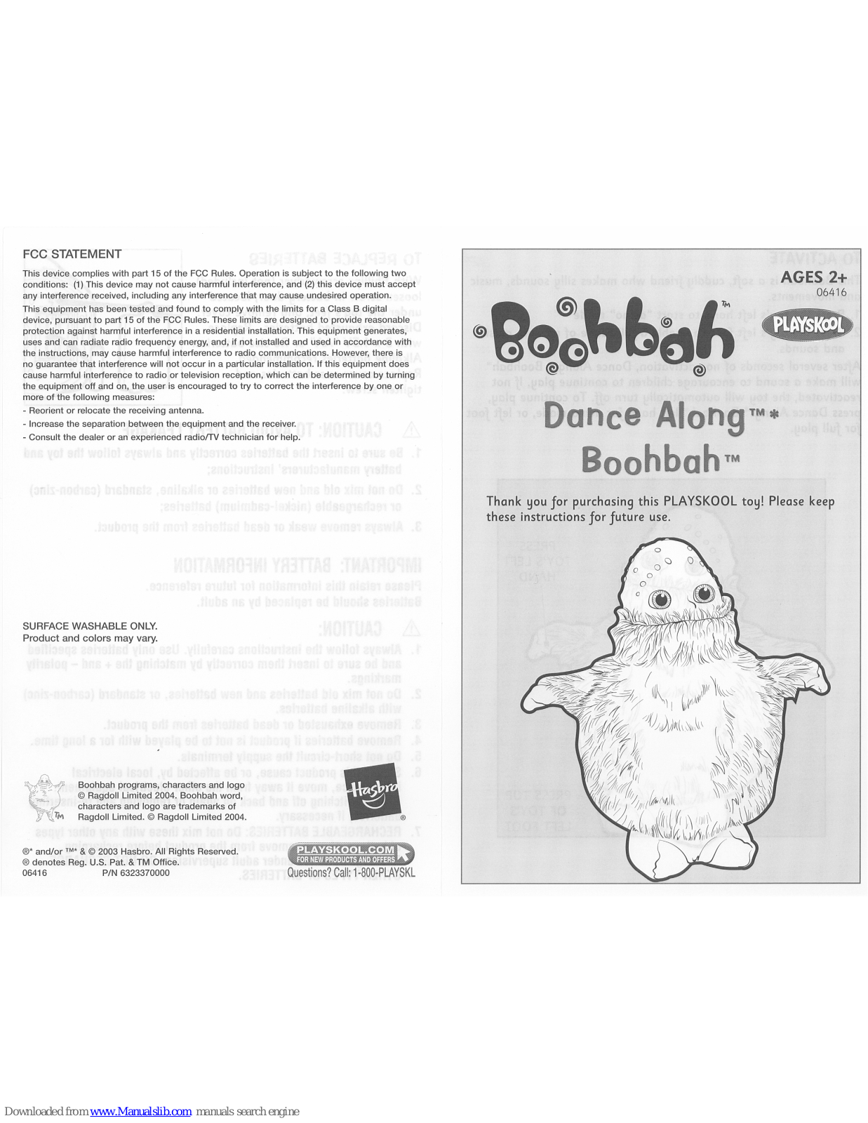 Playskool 6416, Dance Along Boohbah Isntructions