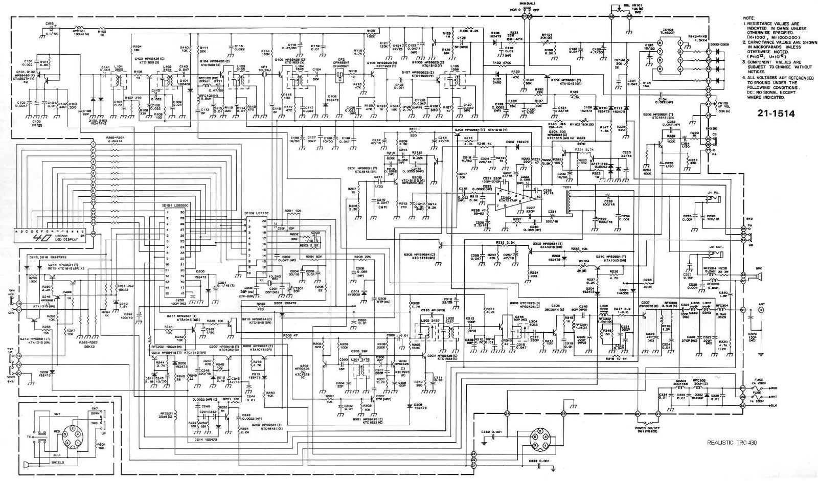 Realistic   RadioShack TRC-430 Schematic