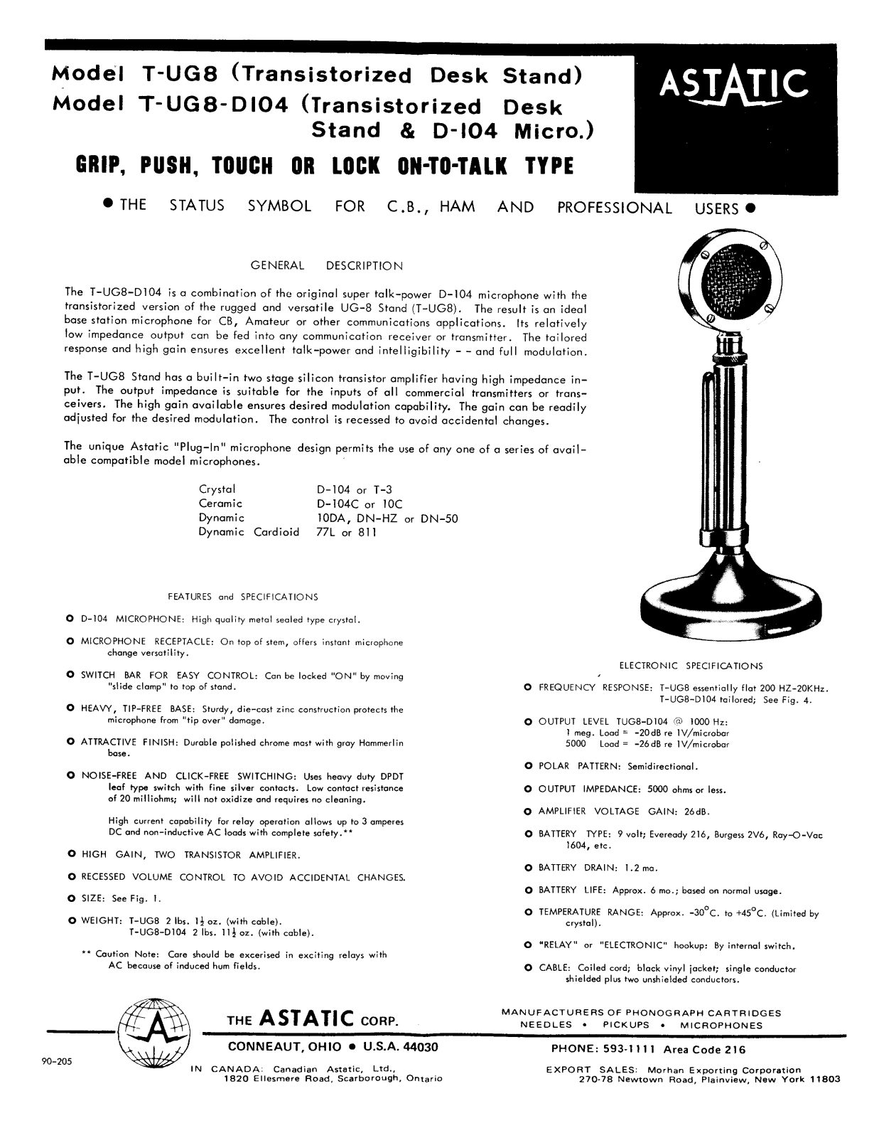 Astatic T-UG8-D104, T-UG8 User Manual