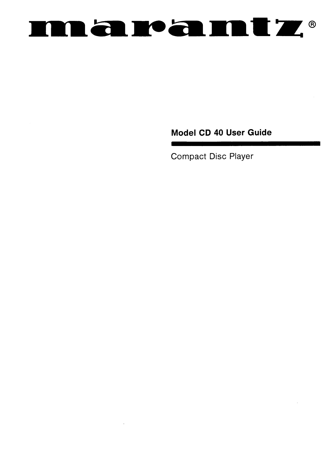 Marantz CD-40 Owners Manual