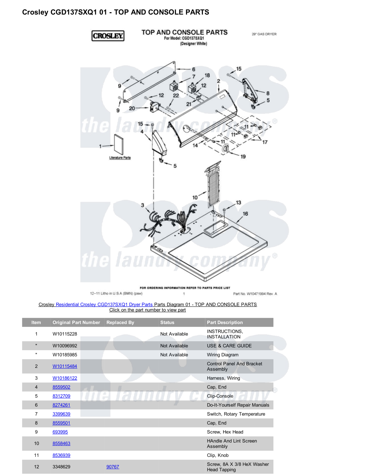 Crosley CGD137SXQ1 Parts Diagram