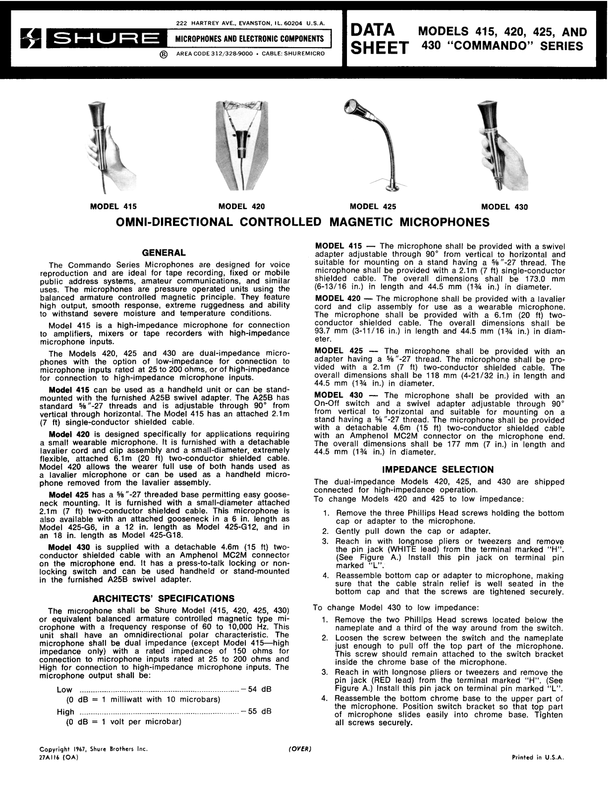 Shure 420, 425, 430 User Guide