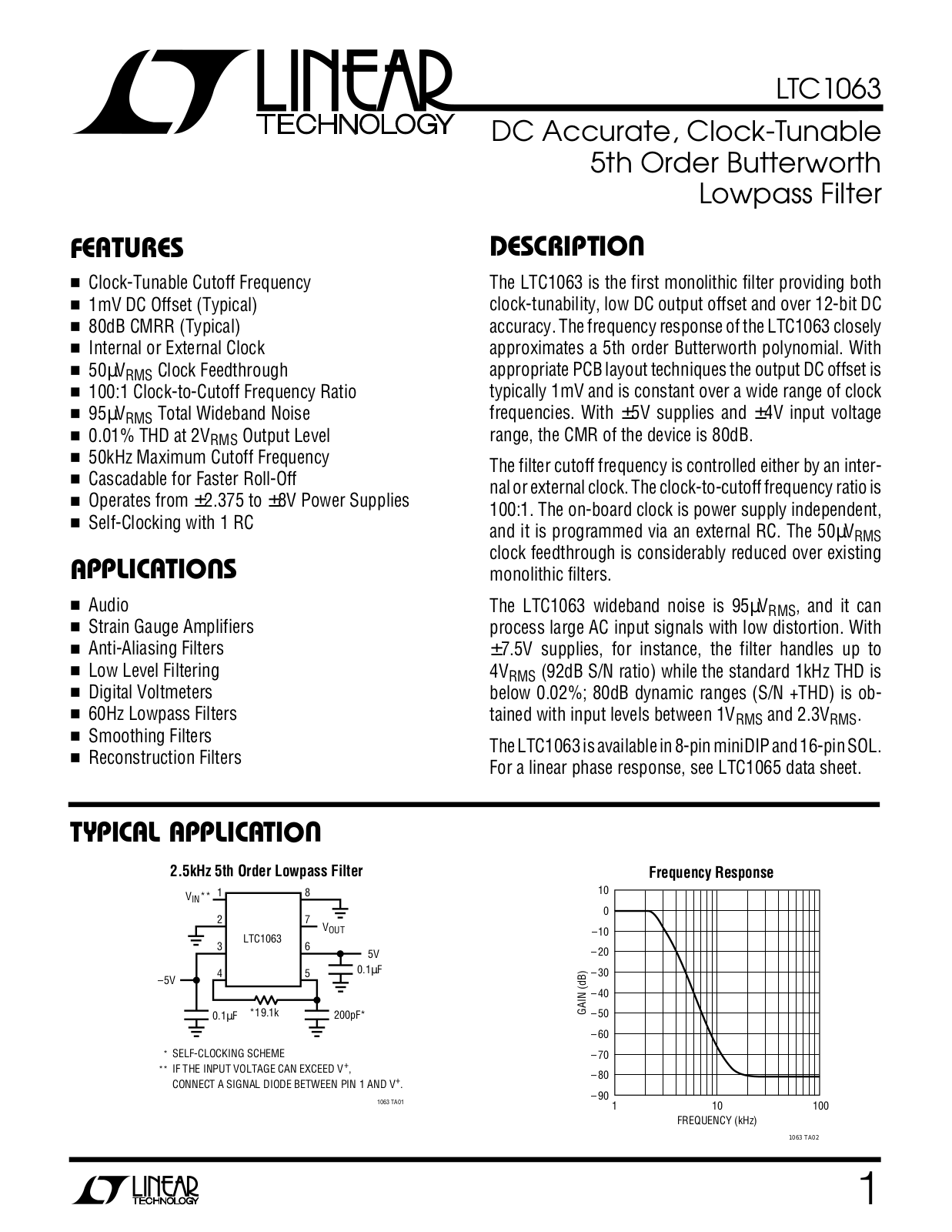 Linear Technology LTC1063CN8, LTC1063CJ8, LTC1063, LTC1063MJ8, LTC1063CS Datasheet