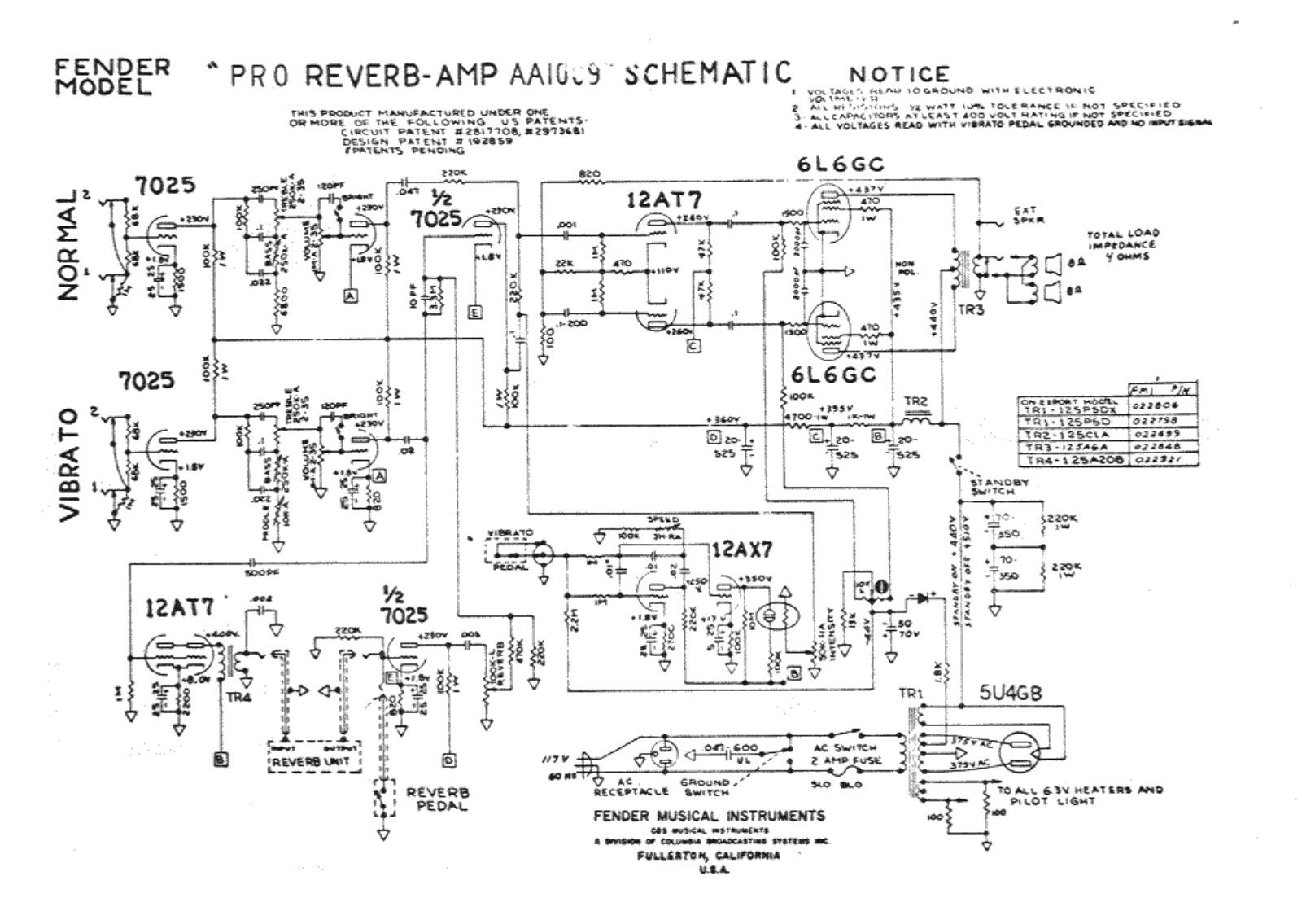 Fender Pro-AA1009 Schematic