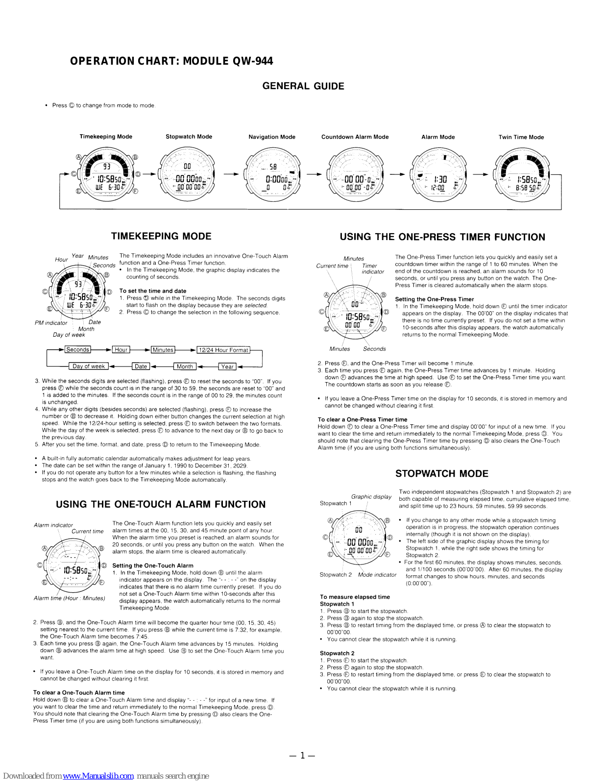 Casio QW-944, QW-723, QW-757 General Manual