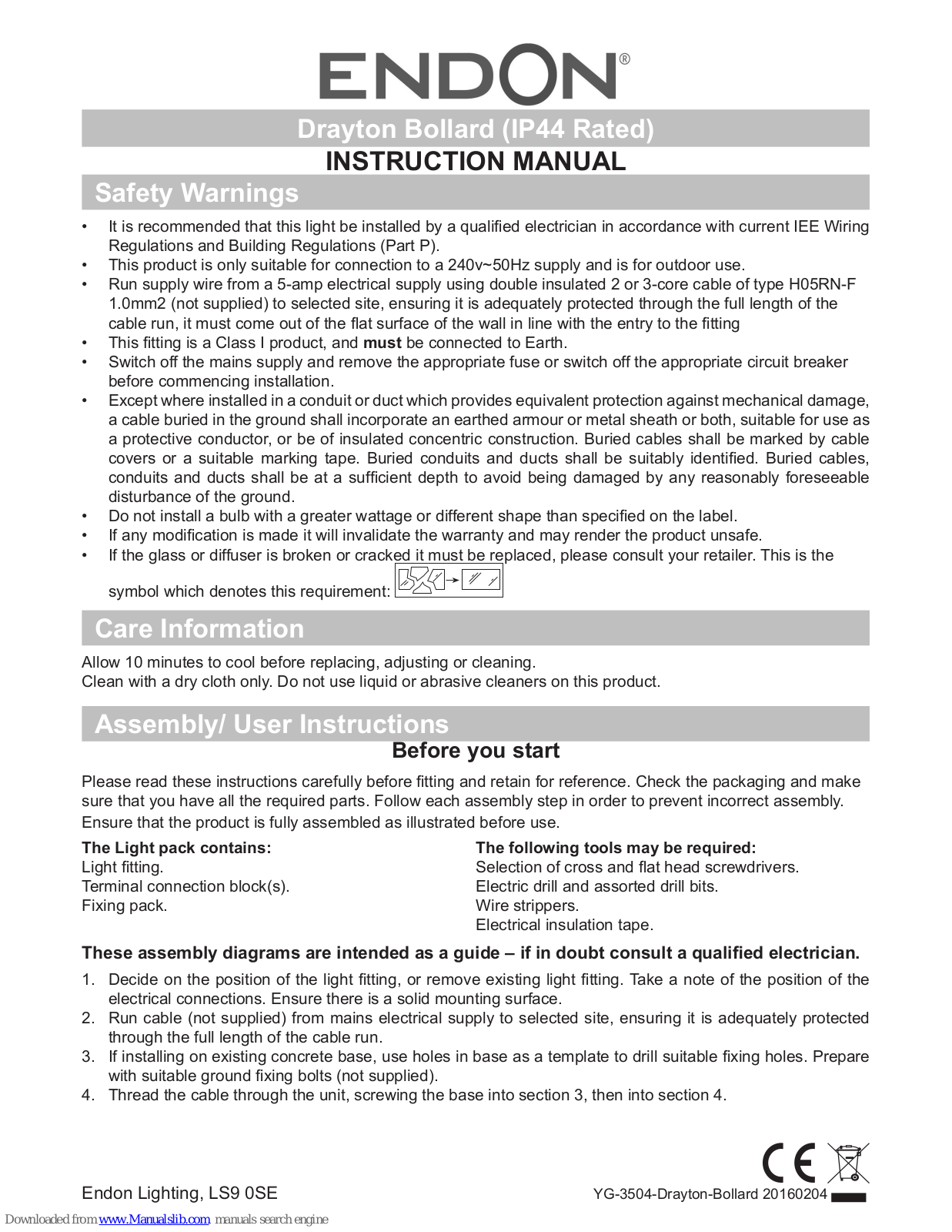 Endon Drayton Bollard Instruction Manual