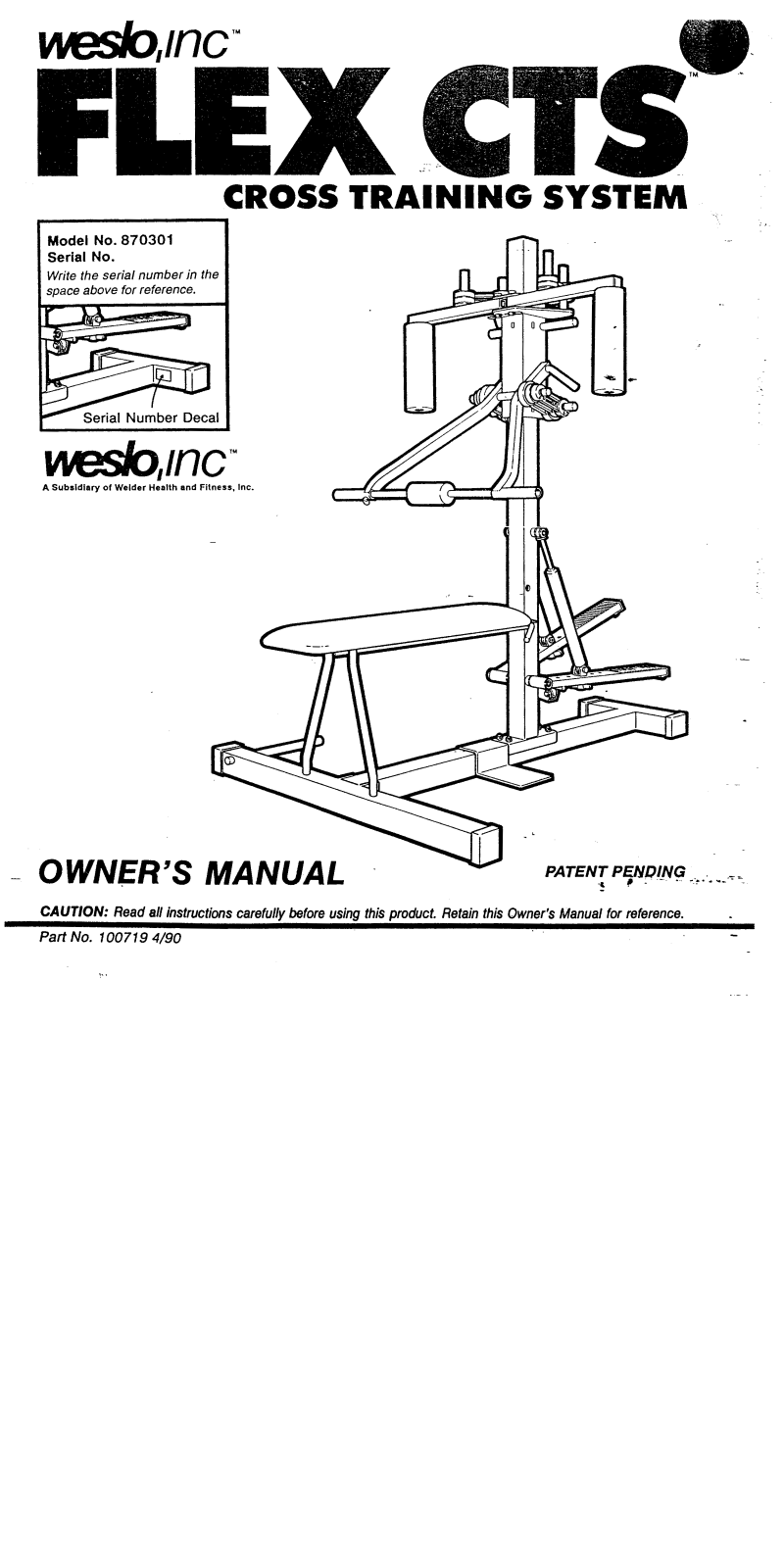 Weslo WL870301 Owner's Manual