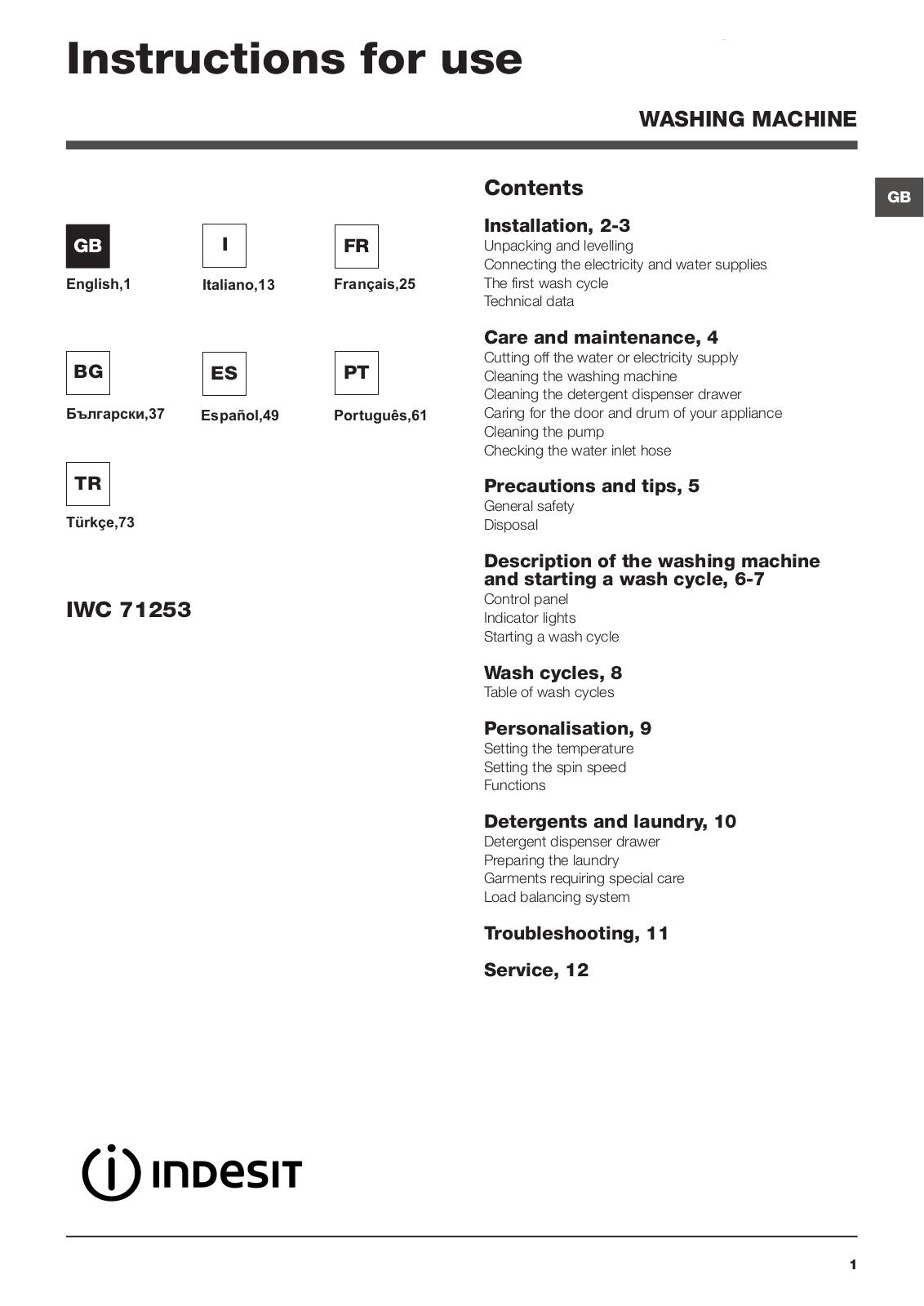 INDESIT IWC 71253 ECO EU User Manual