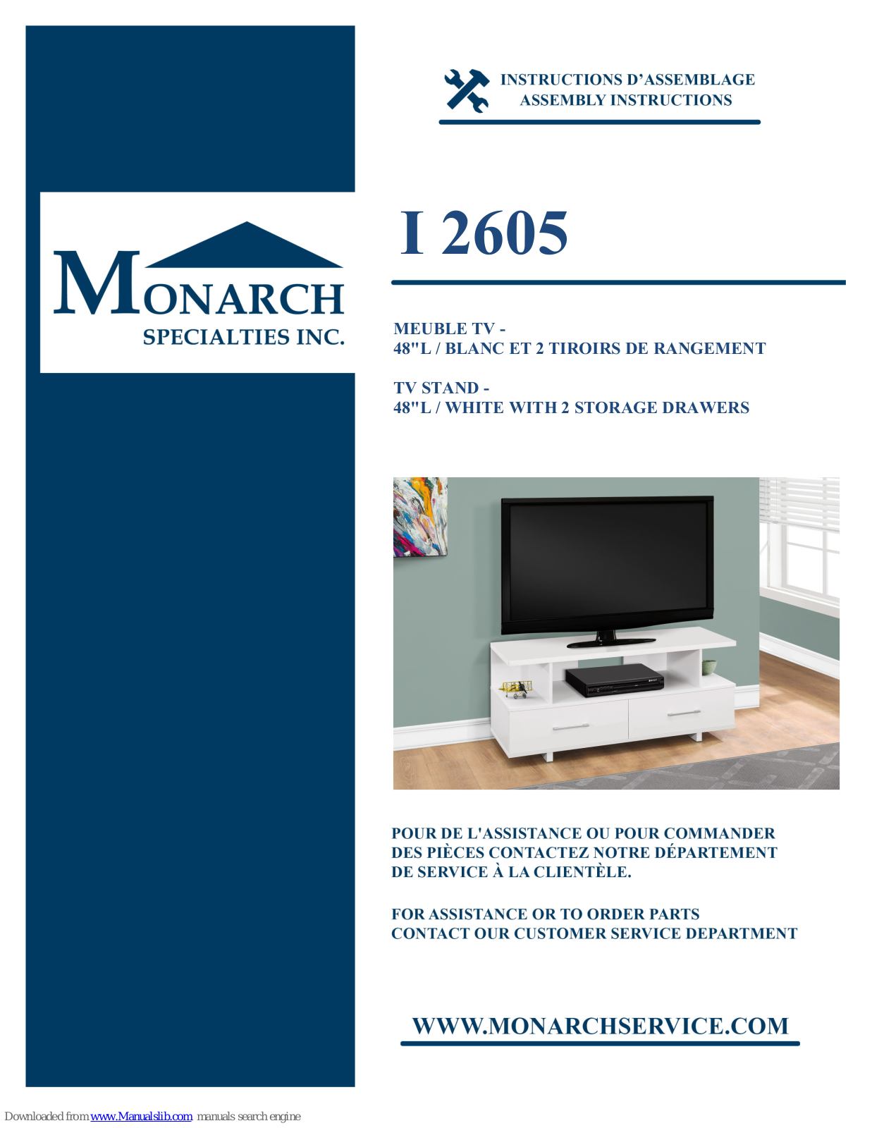 Monarch Specialties I 2605 Assembly Instructions Manual