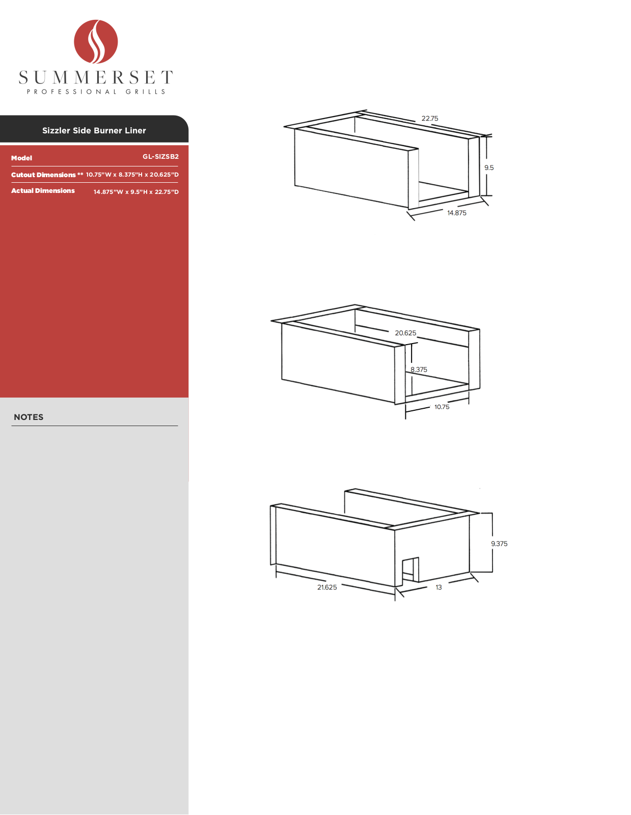 Summerset GL-SIZSB2 Specifications Sheet - ManualMachine.com