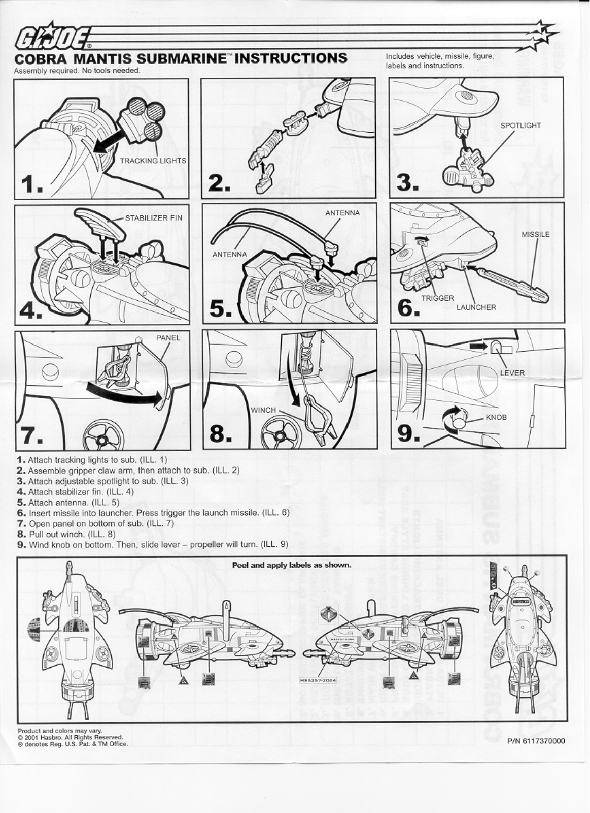 HASBRO GI Joe Cobra Mantis Submarine User Manual