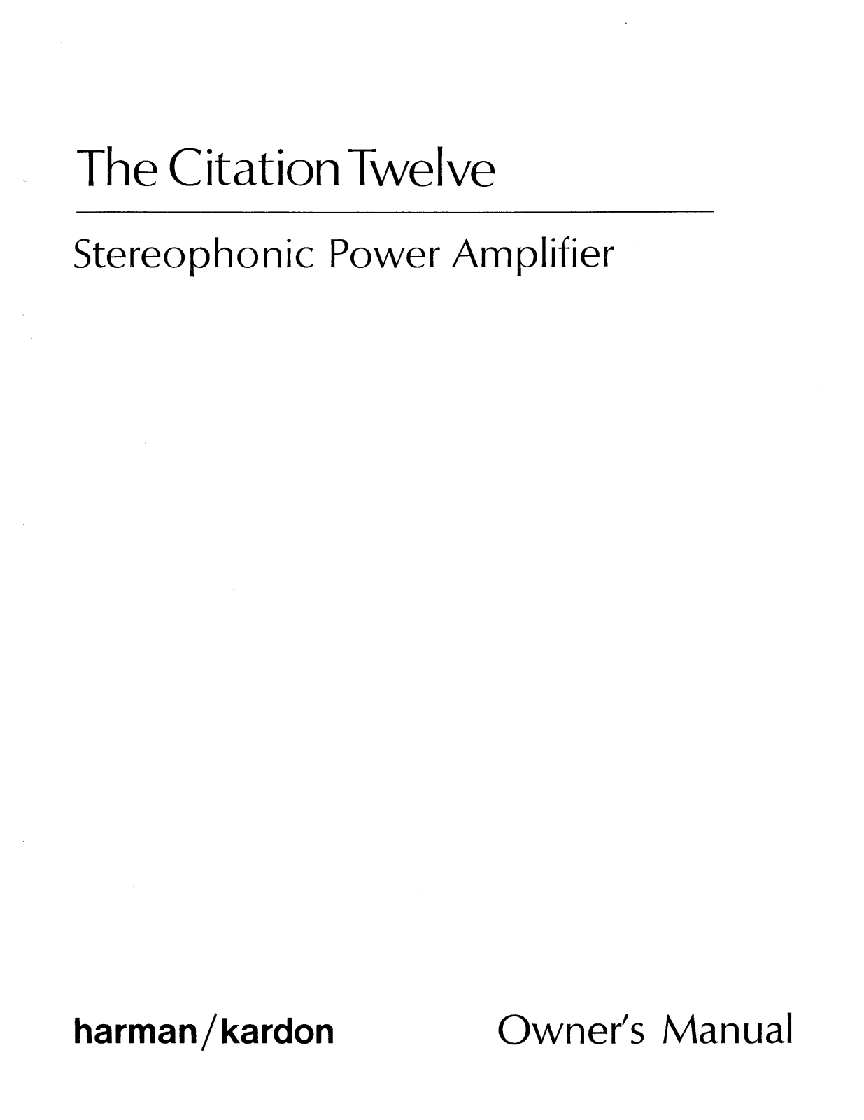 Harman Kardon Citation-Twelve Owners Manual