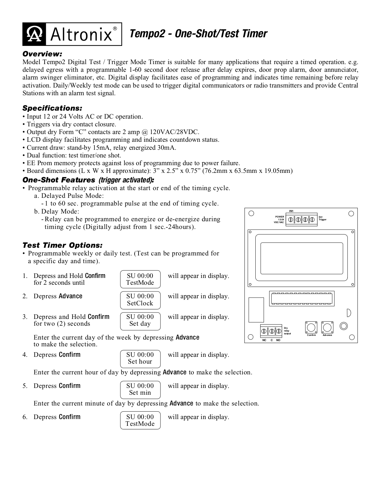 Altronix Tempo2 Installation Instructions