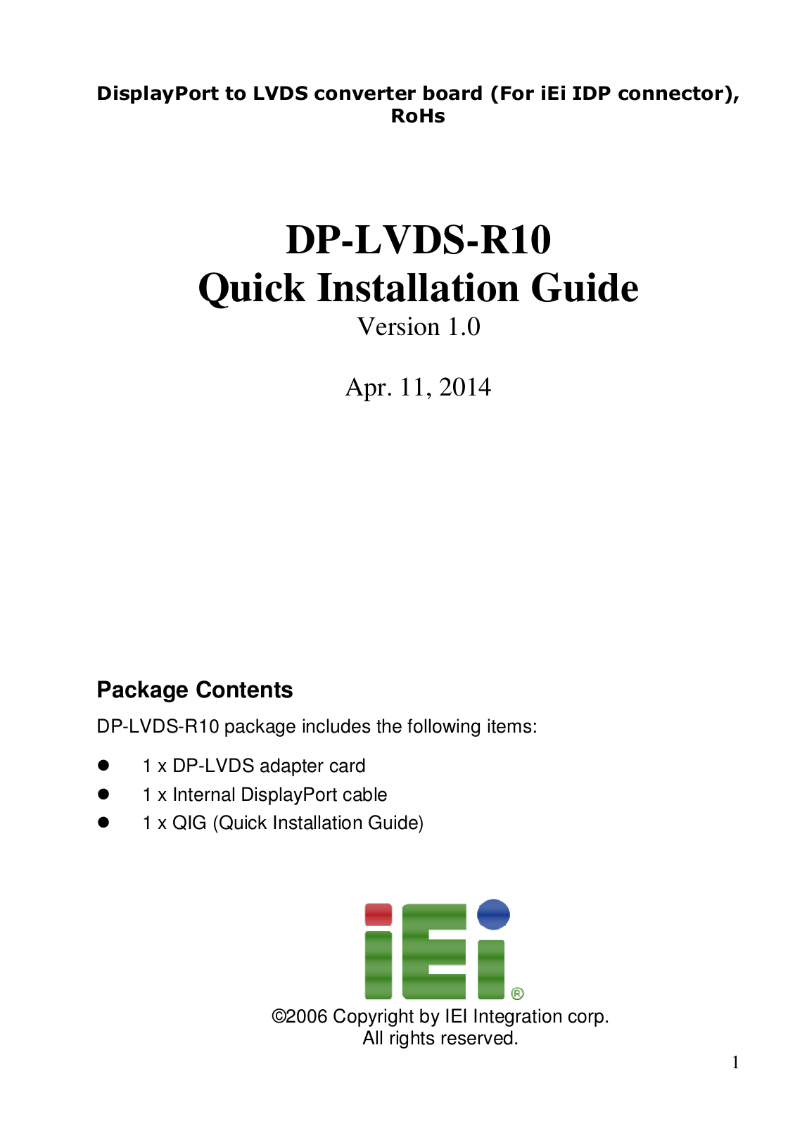 IEI Integration DP-LVDS User Manual