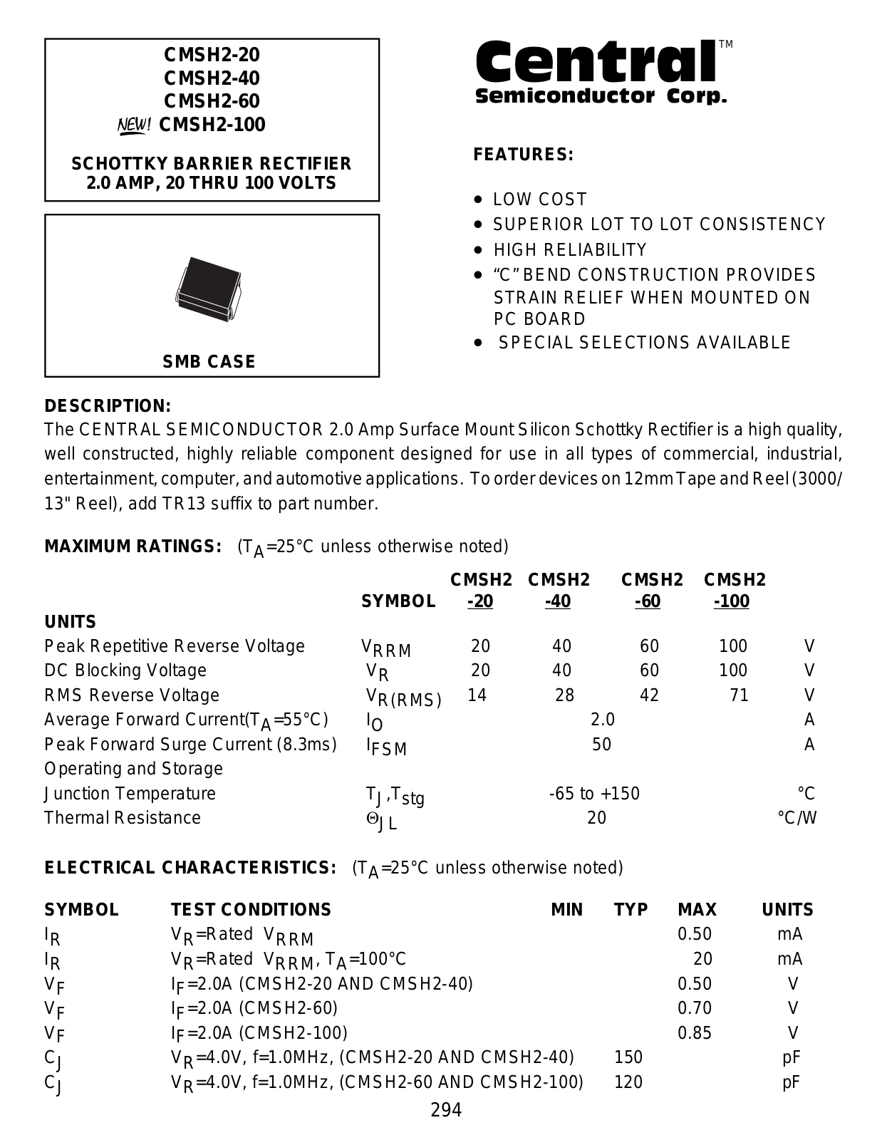 CENTR CMSH2-60, CMSH2-40, CMSH2-20, CMSH2-100 Datasheet