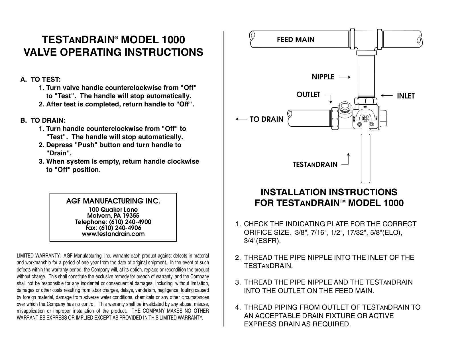 AGF Manufacturing 1000 Installation Manual