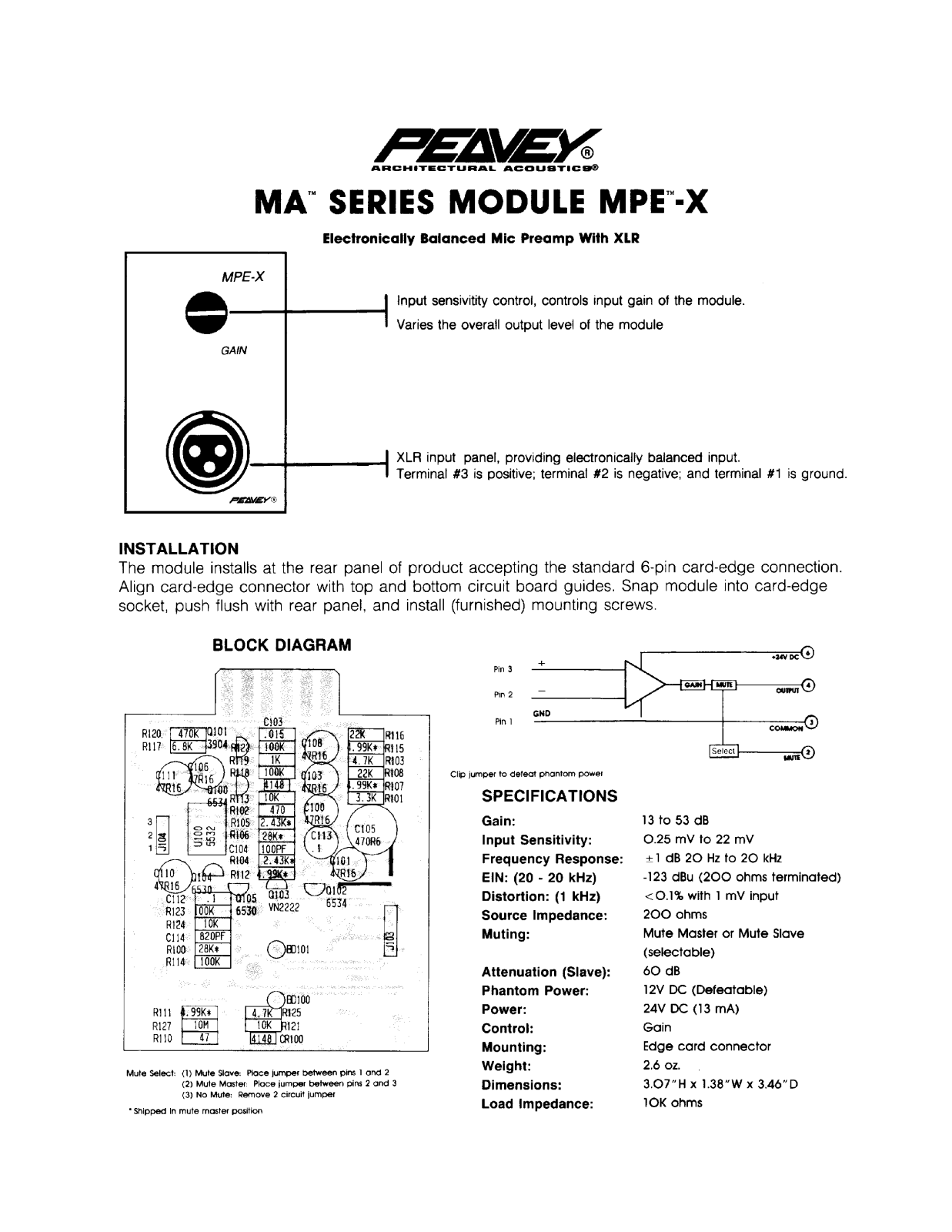 Peavey MA Series MODULE MPE-X INSTALLATION GUIDE