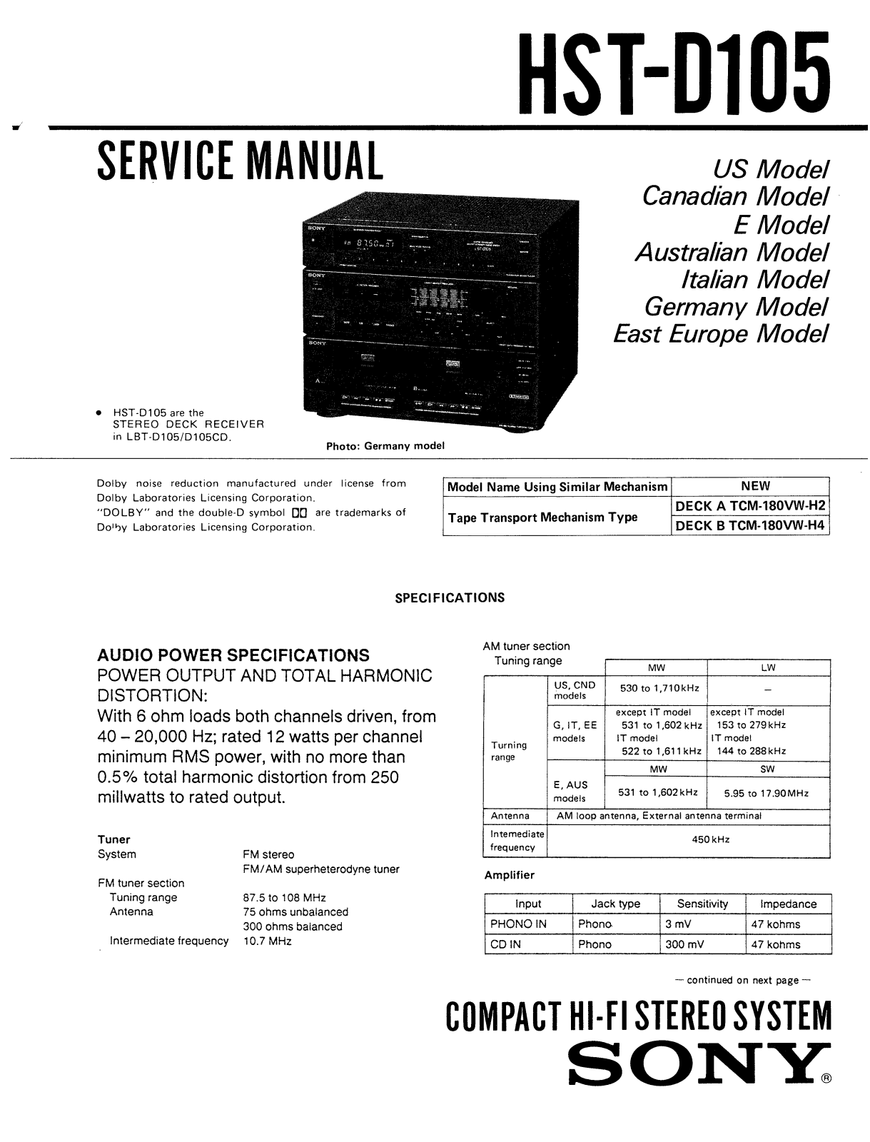 Sony HSTD-105 Service manual