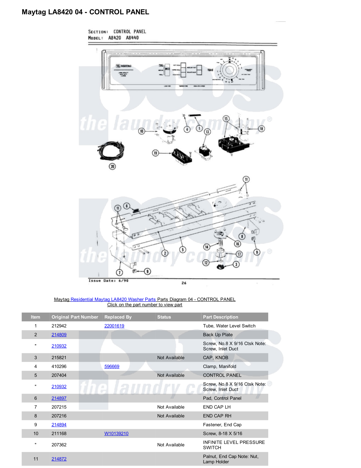 Maytag LA8420 Parts Diagram