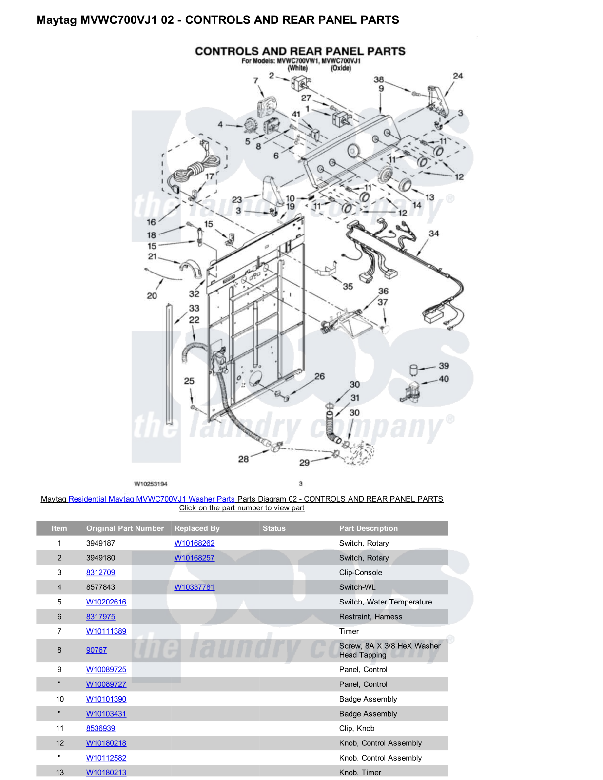 Maytag MVWC700VJ1 Parts Diagram