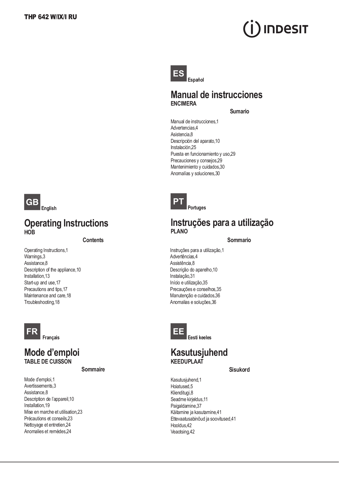 Indesit THP 642 W-IX-I User Manual