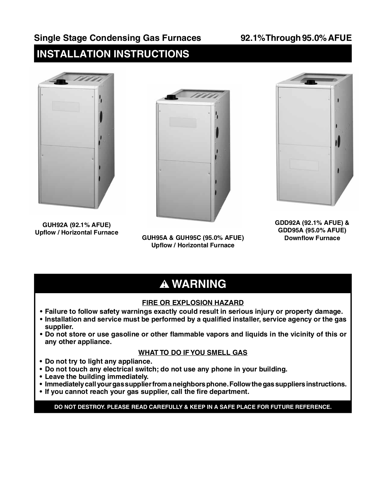 Heat Controller GDD95A, GDD92A, GUH95C, GUH95A, GUH92A Installation Instructions Manual