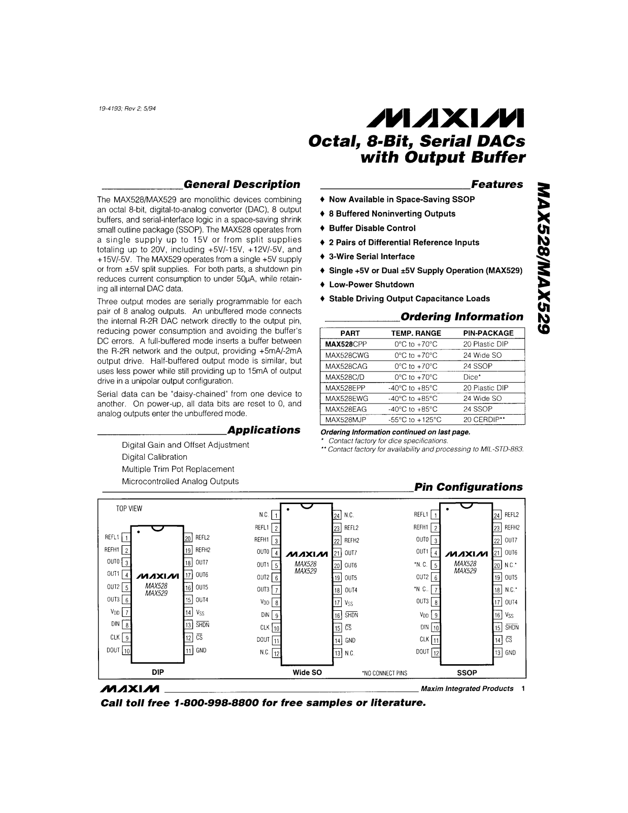 Maxim MAX528CAG, MAX528C-D, MAX529EAG, MAX529CWG, MAX529C-D Datasheet