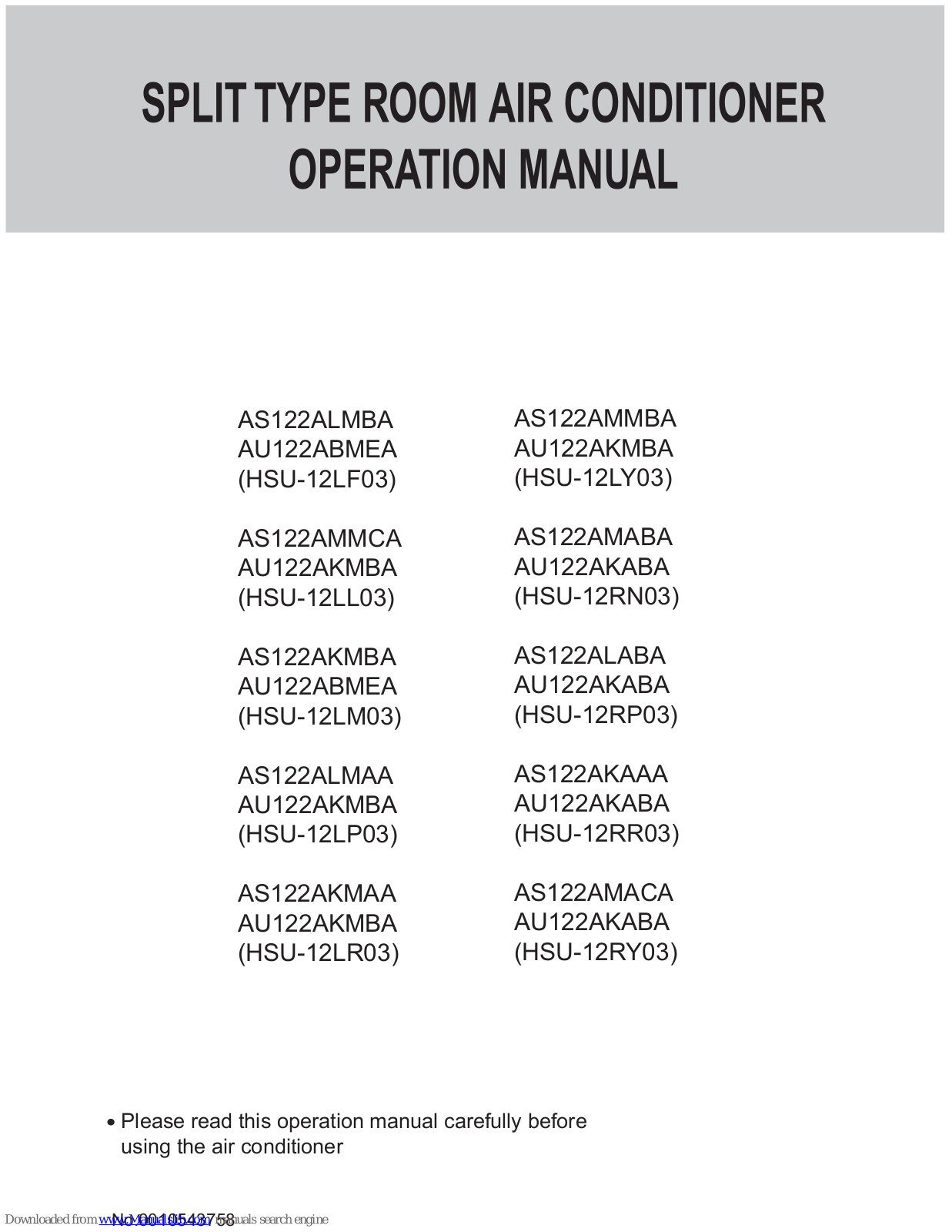 Haier AS122ALMAA, AS122AKMBA, AS122ALMBA, AS122AMABA, AS122AMACA Operation Manual