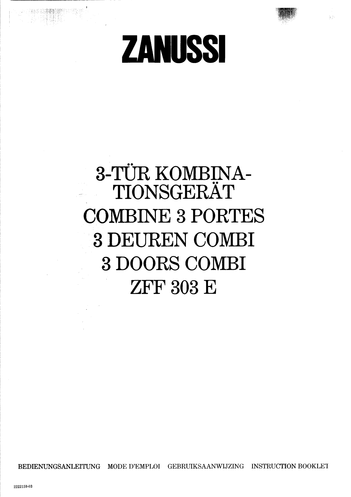 Zanussi ZFF303E USER MANUAL