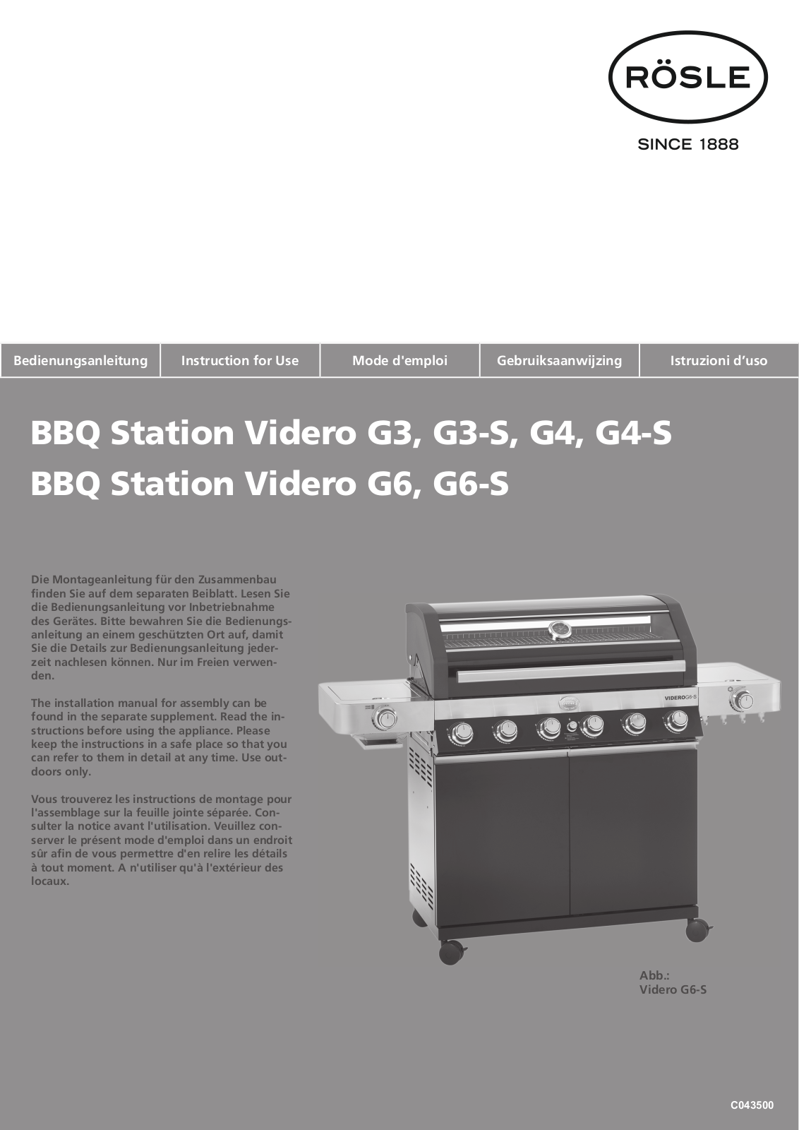 Rosle BBQ-Station Videro G4 operation manual