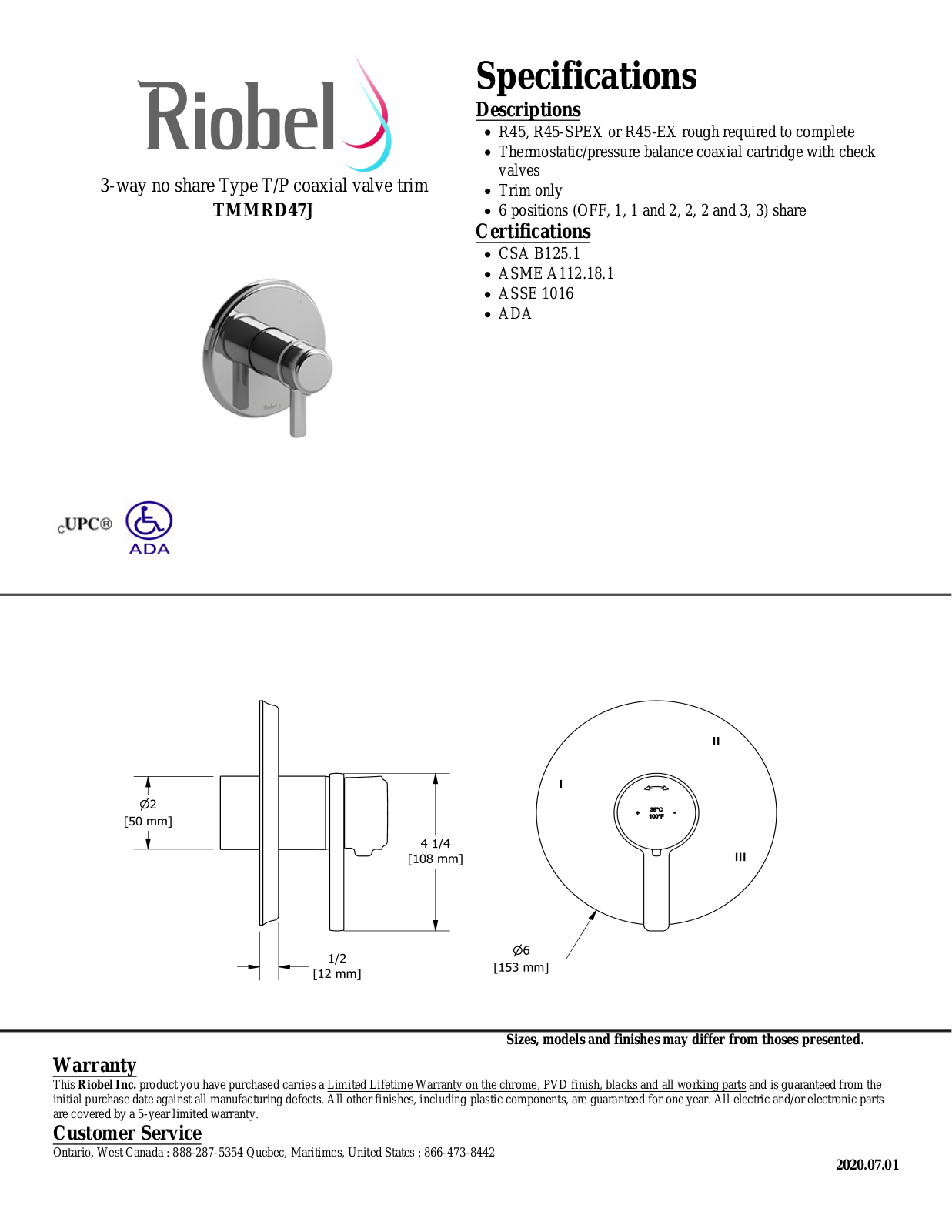 Riobel TMMRD47JPNBK, TMMRD47JCBK Specifications - ManualMachine.com