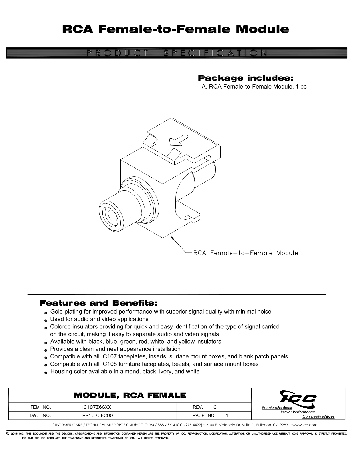 ICC IC107L6GBK Specsheet