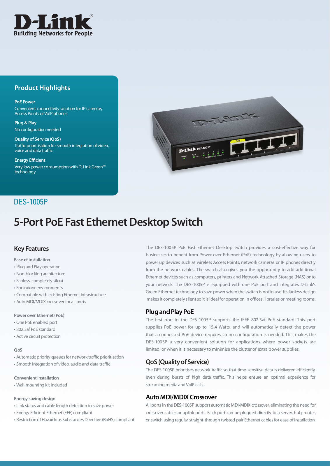 D-Link DES-1005P User Manual