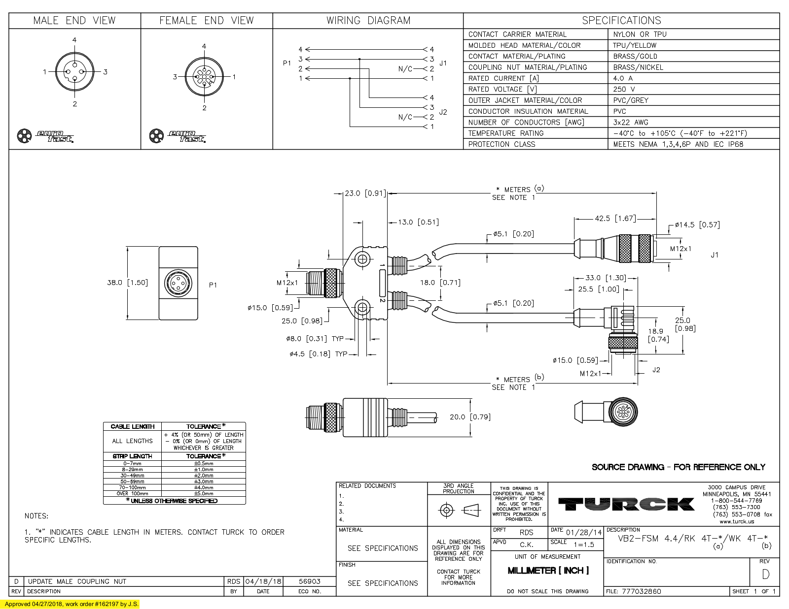 Turck VB2-FSM4.4/RK4T-1/WK4T-1 Specification Sheet