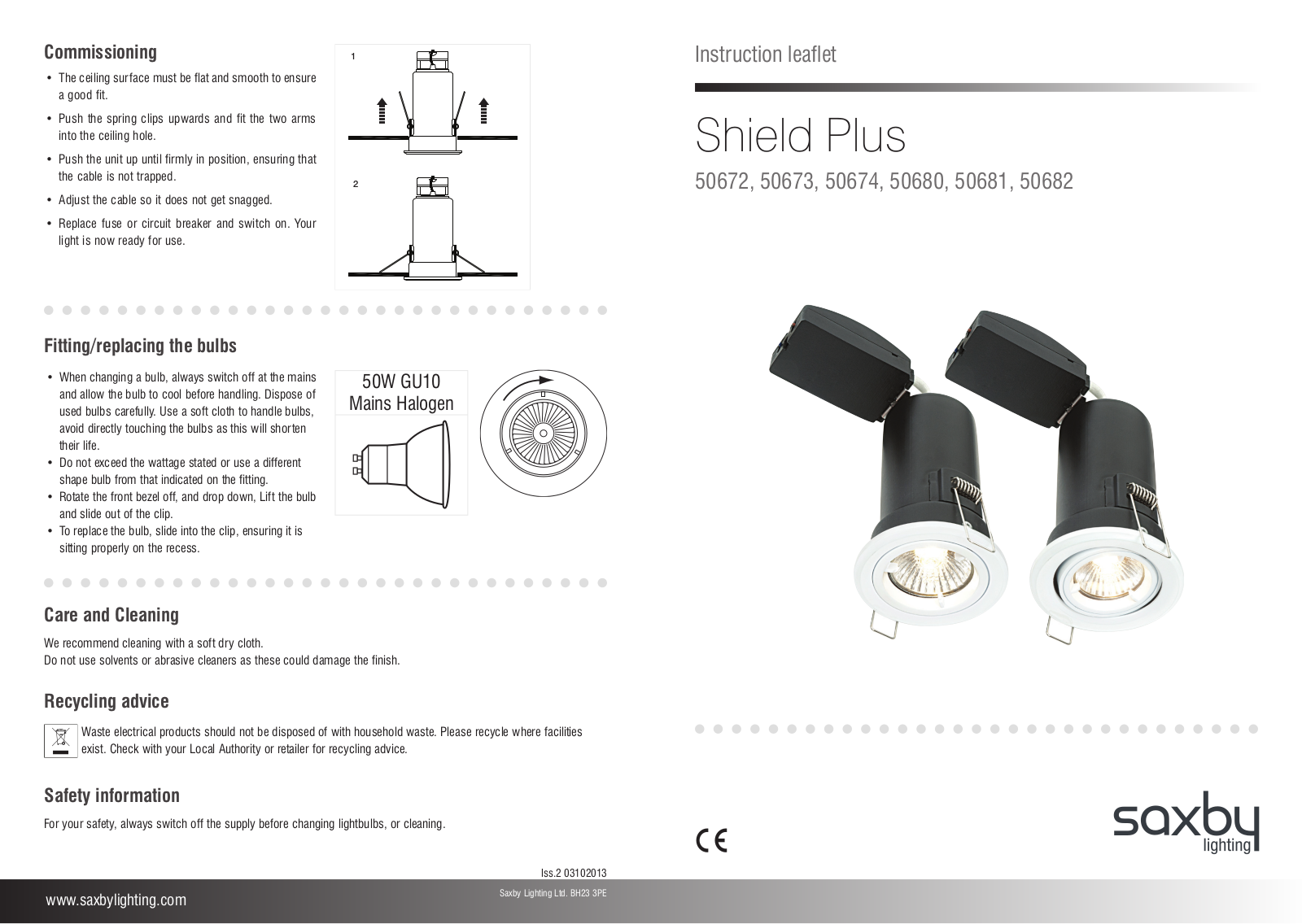 Saxby Lighting 50672, 50673, 50674, 50680, 50681 Installation Instructions