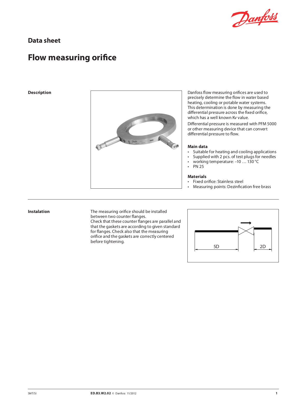 Danfoss Flow measuring orifice Data sheet