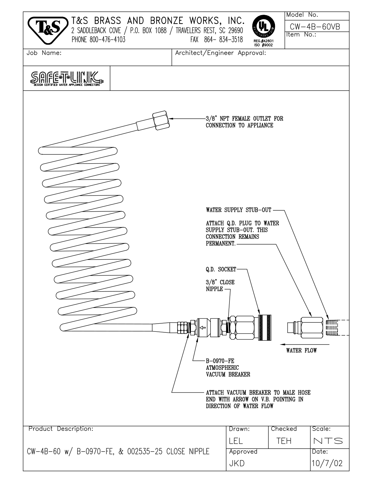 T&S Brass CW-4B-60VB User Manual