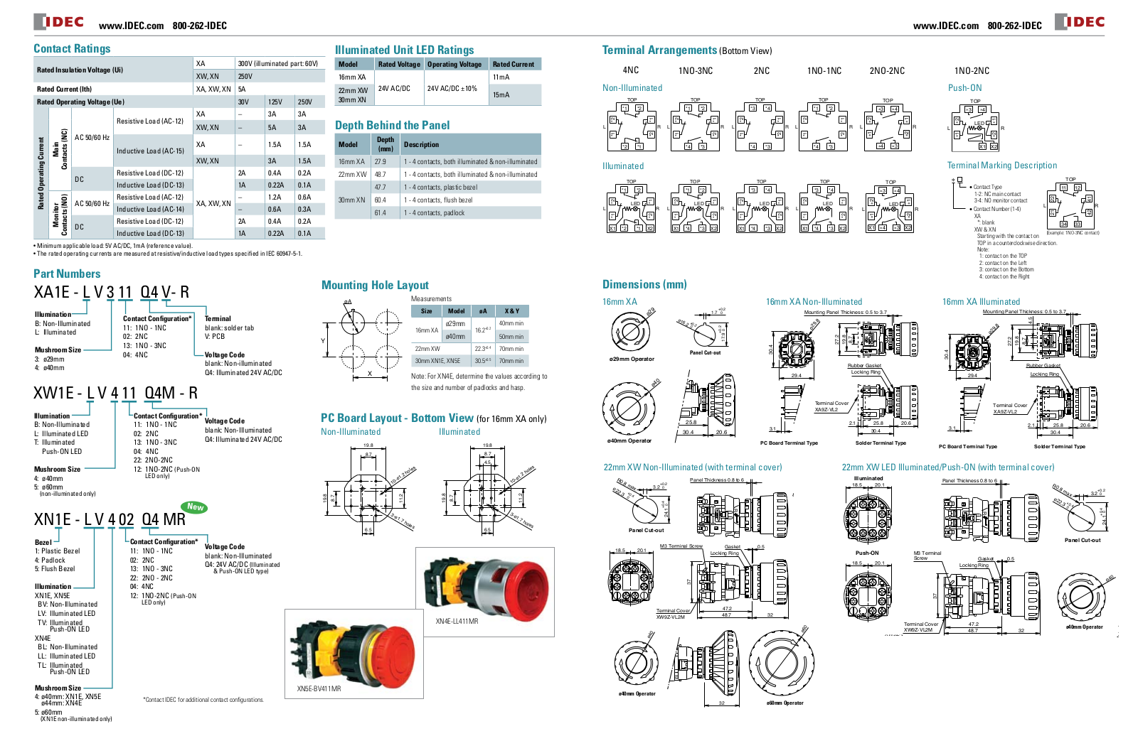 IDEC XN1E Dimensional Sheet