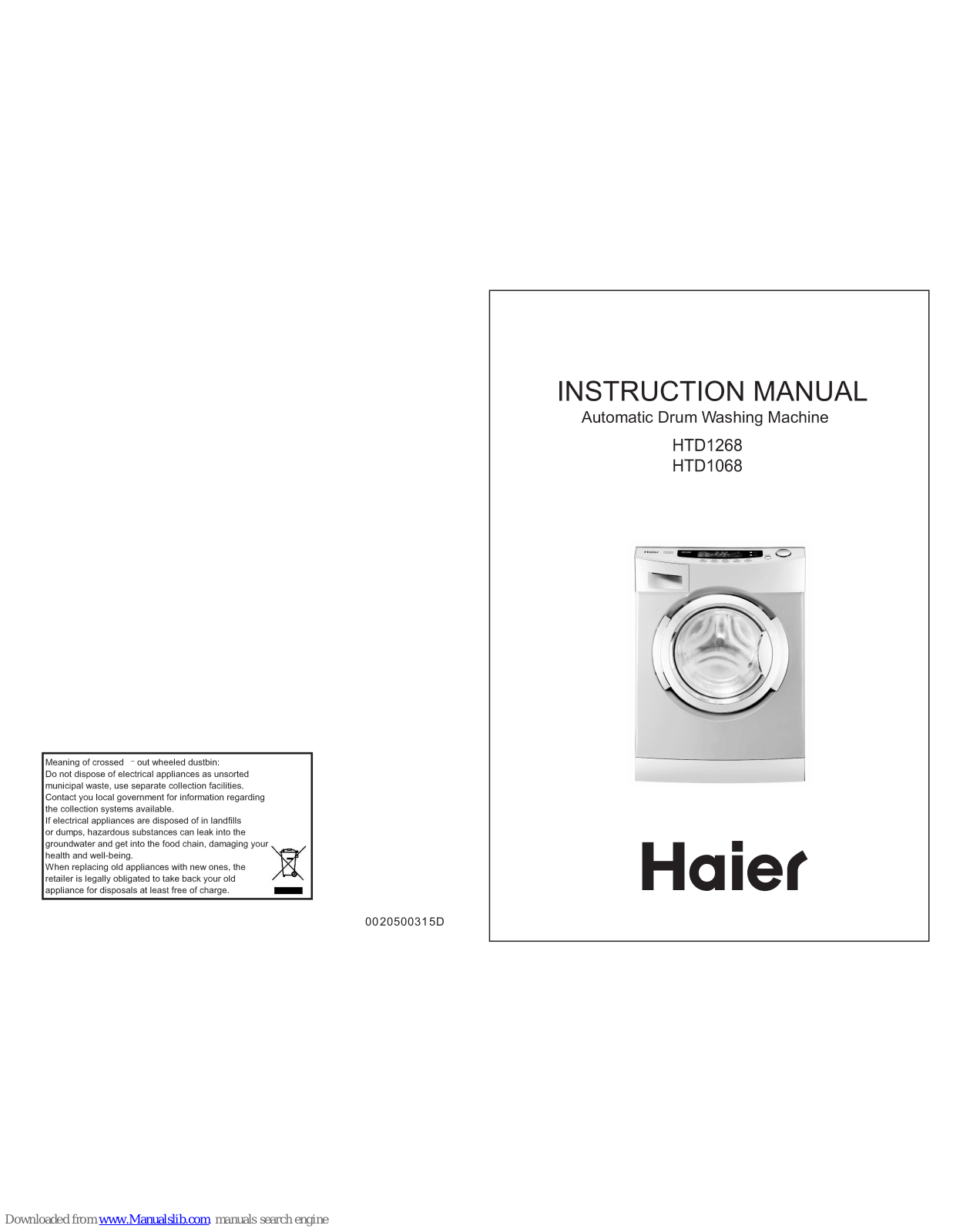 Haier HTD1268, HTD1068 Instruction Manual