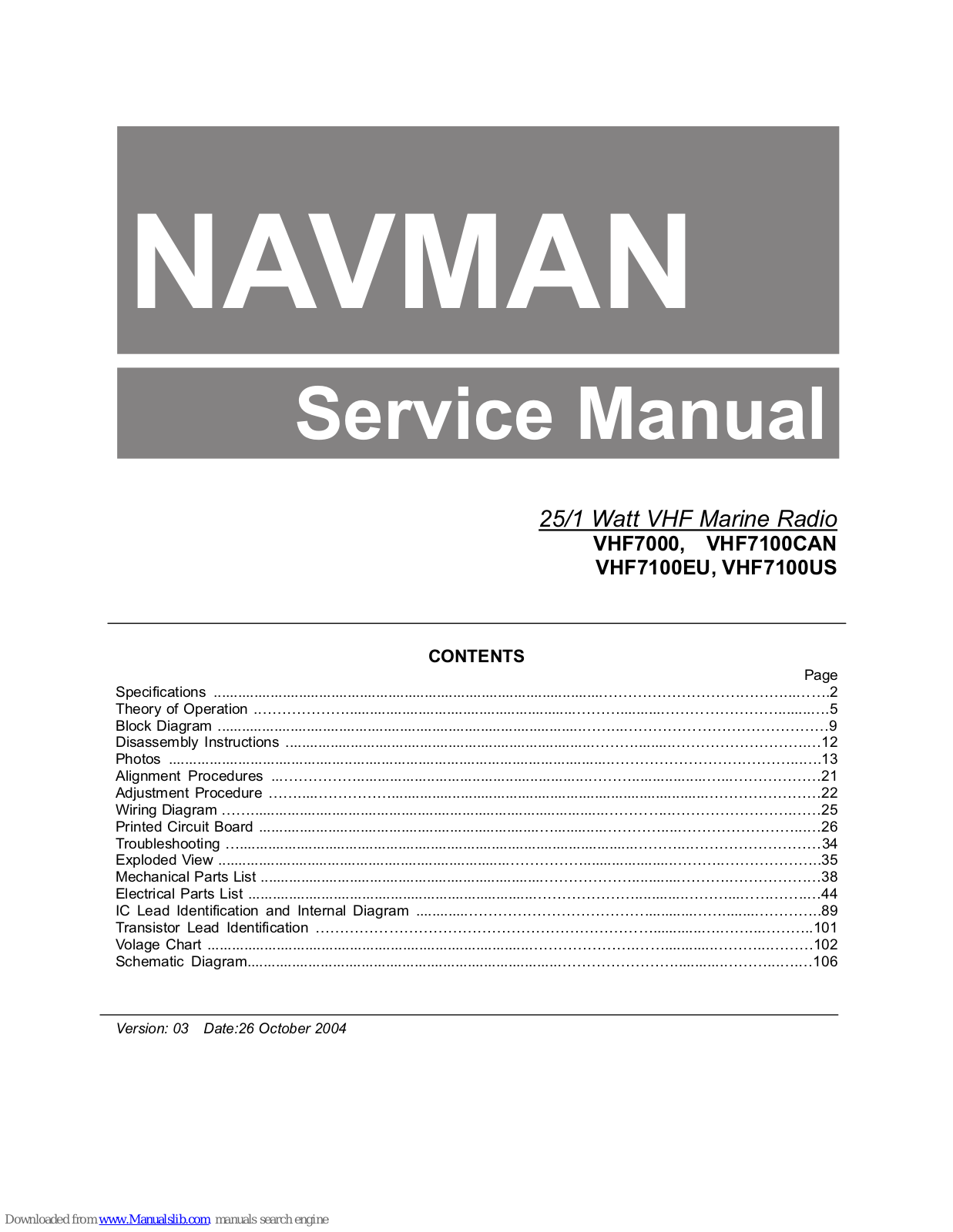 Navman VHF7000, VHF7100CAN, VHF7100EU, VHF7100US Service Manual