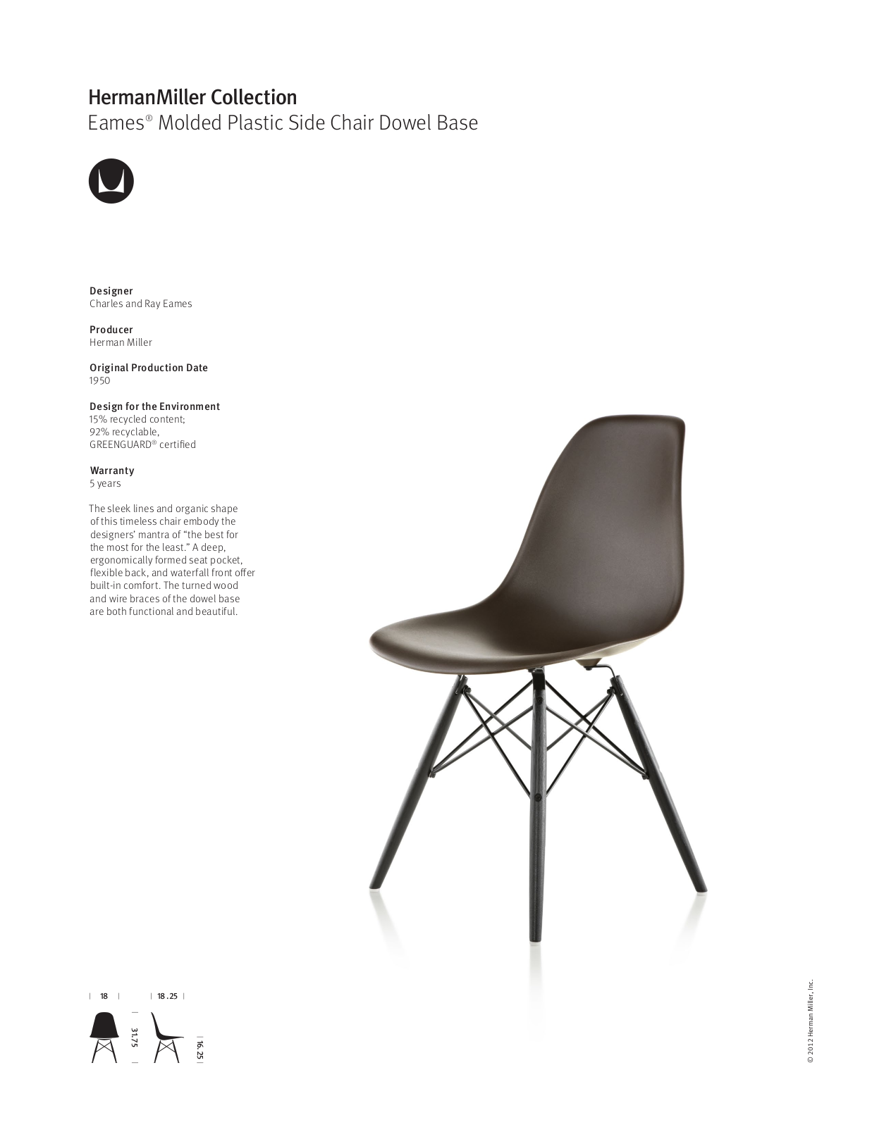 Herman Miller Eames Molded Plastic Side Chair Dowel Base User Manual