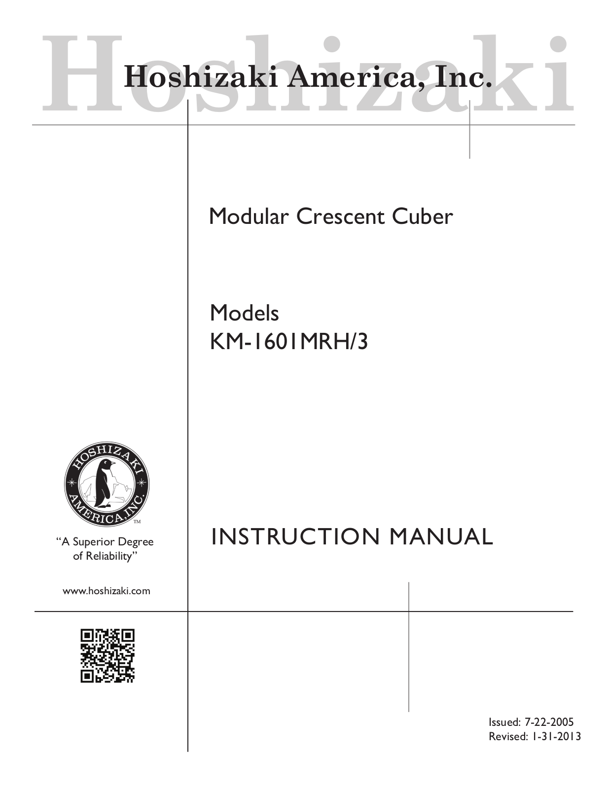 Hoshizaki KM-1601MRH-3 User Manual