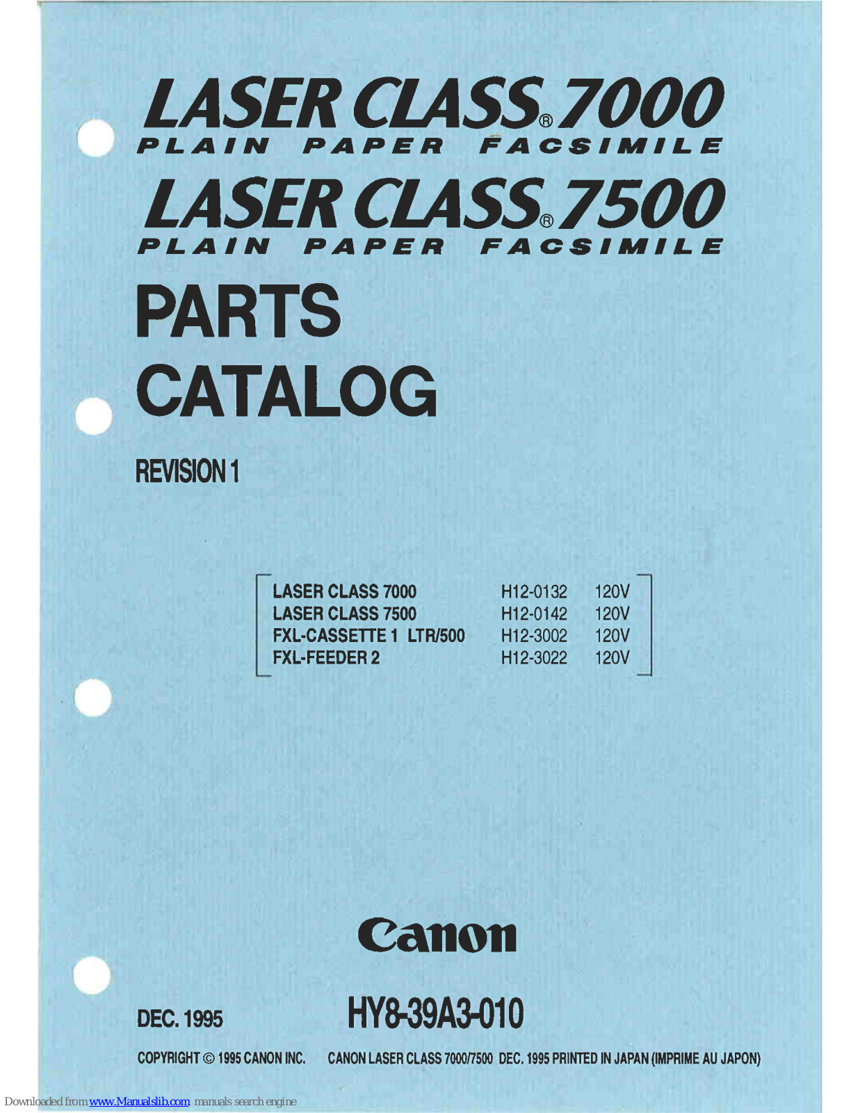 Canon LASER CLASS 7000, LASER CLASS 7500 Parts List