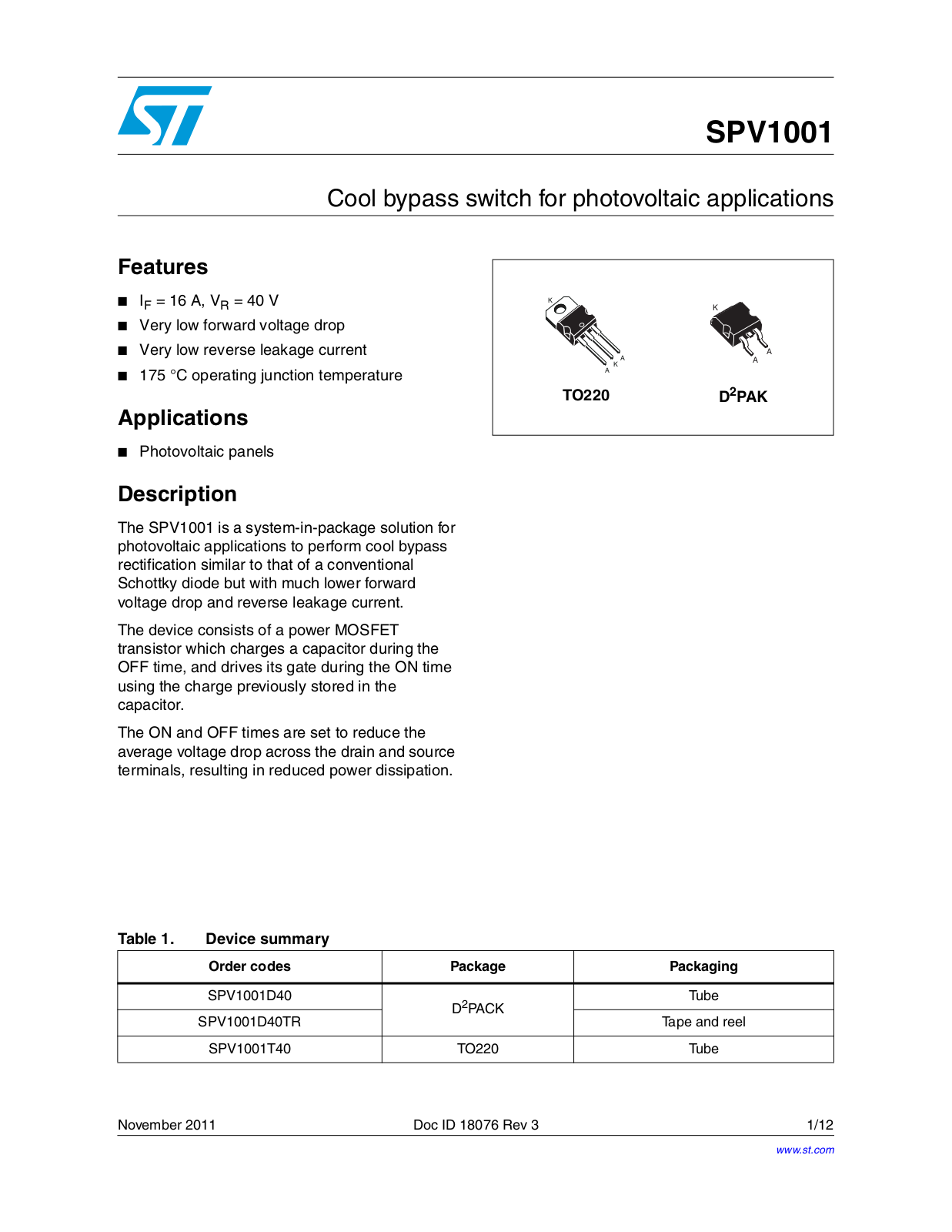 ST SPV1001 User Manual